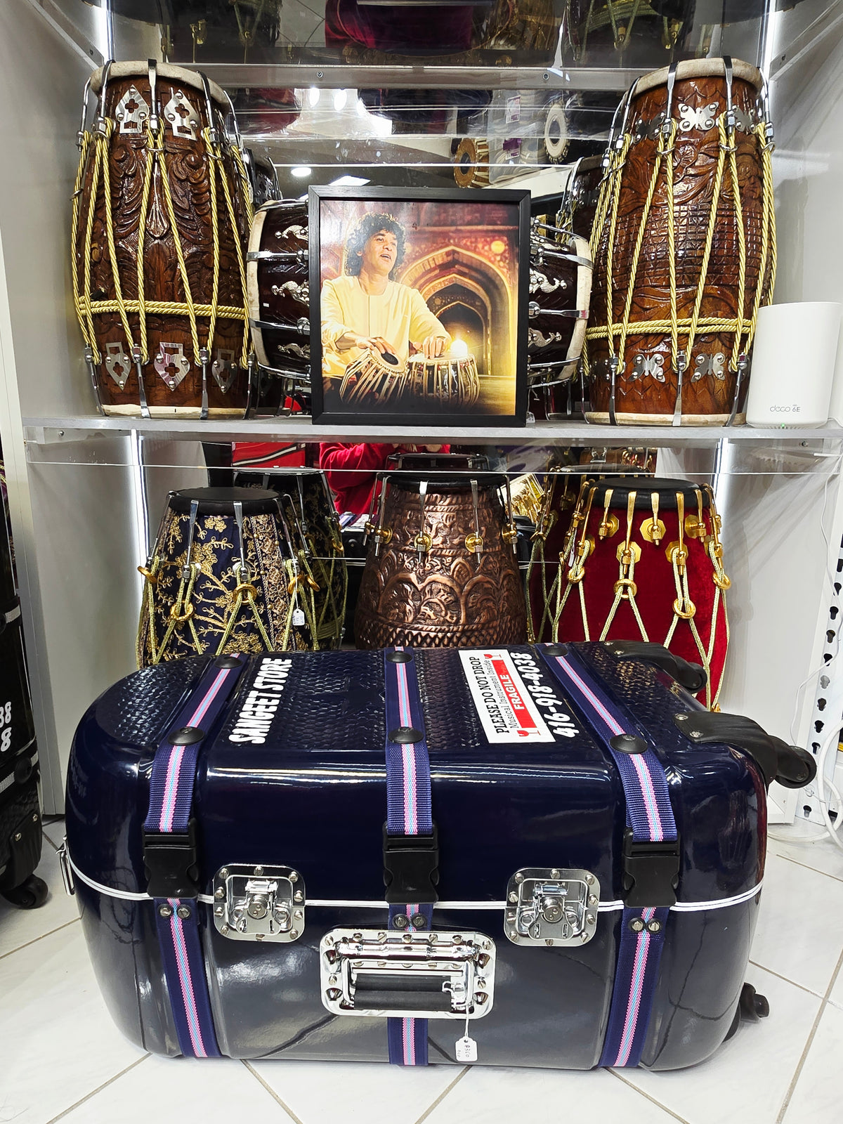 MIDNIGHT ATLAS — Navy Blue Dholak & Tabla Hybrid Travel Case (Very Minor Cosmetic Blemishes) (g)