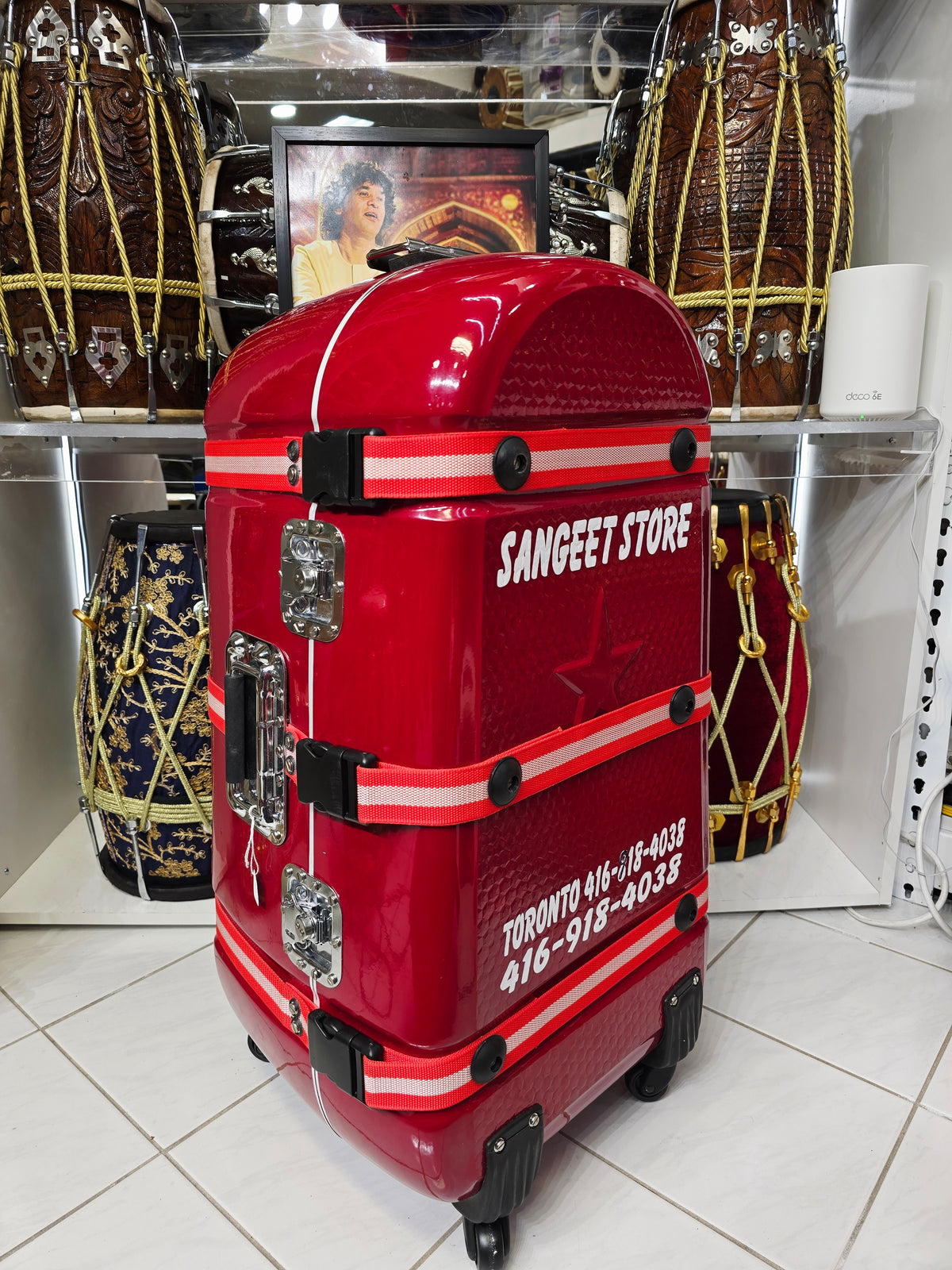 Redshift Classic — Deep Red Tabla Hard Case · 360° Spinner Wheels · Dual Handles · Fixed Reinforcement Straps · Very Minor Cosmetic Blemishes (g)