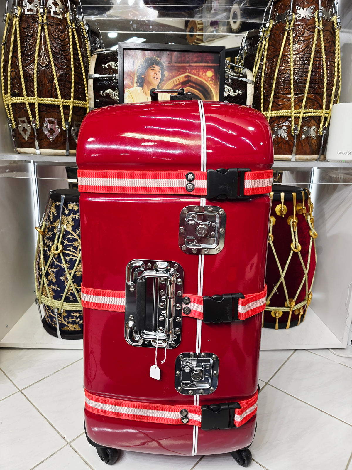 Redshift Classic — Deep Red Tabla Hard Case · 360° Spinner Wheels · Dual Handles · Fixed Reinforcement Straps · Very Minor Cosmetic Blemishes (g)