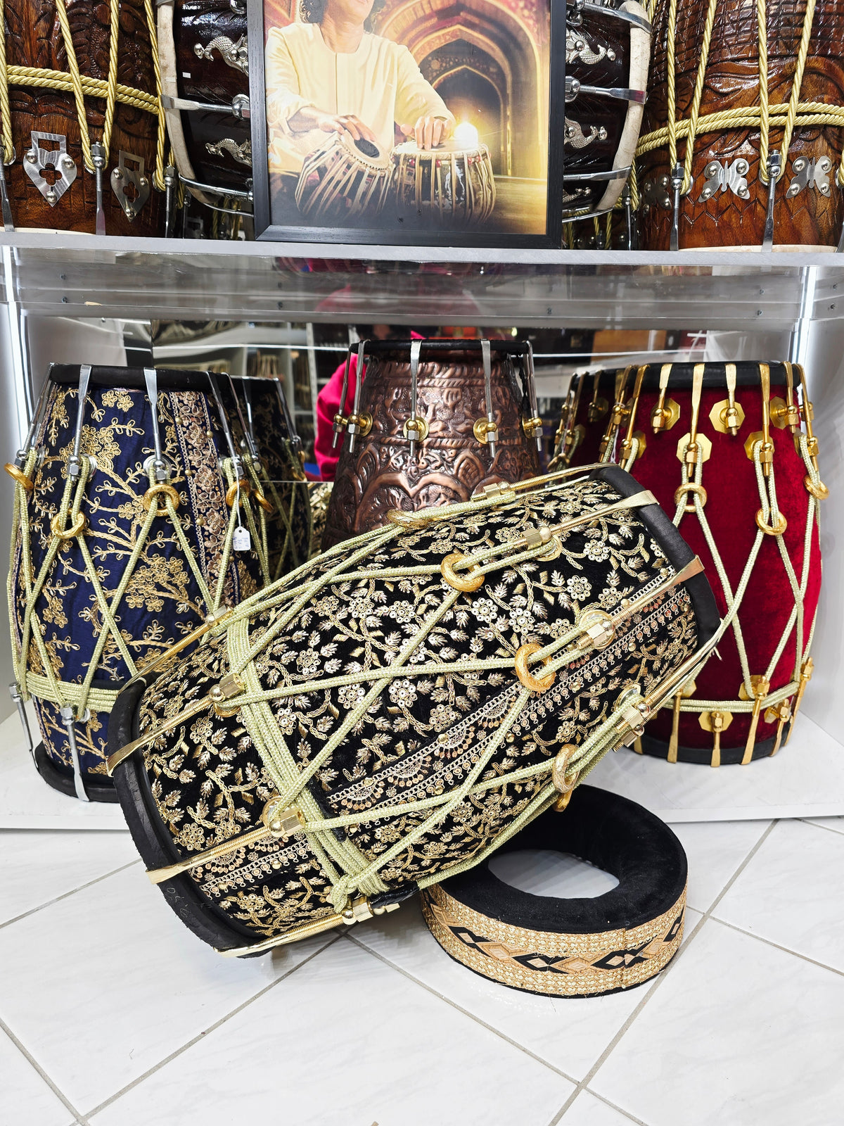 Elegance in Echoes™ Sherwani-Wrapped Red Sheesham Dholak *Closed Studio Tone
