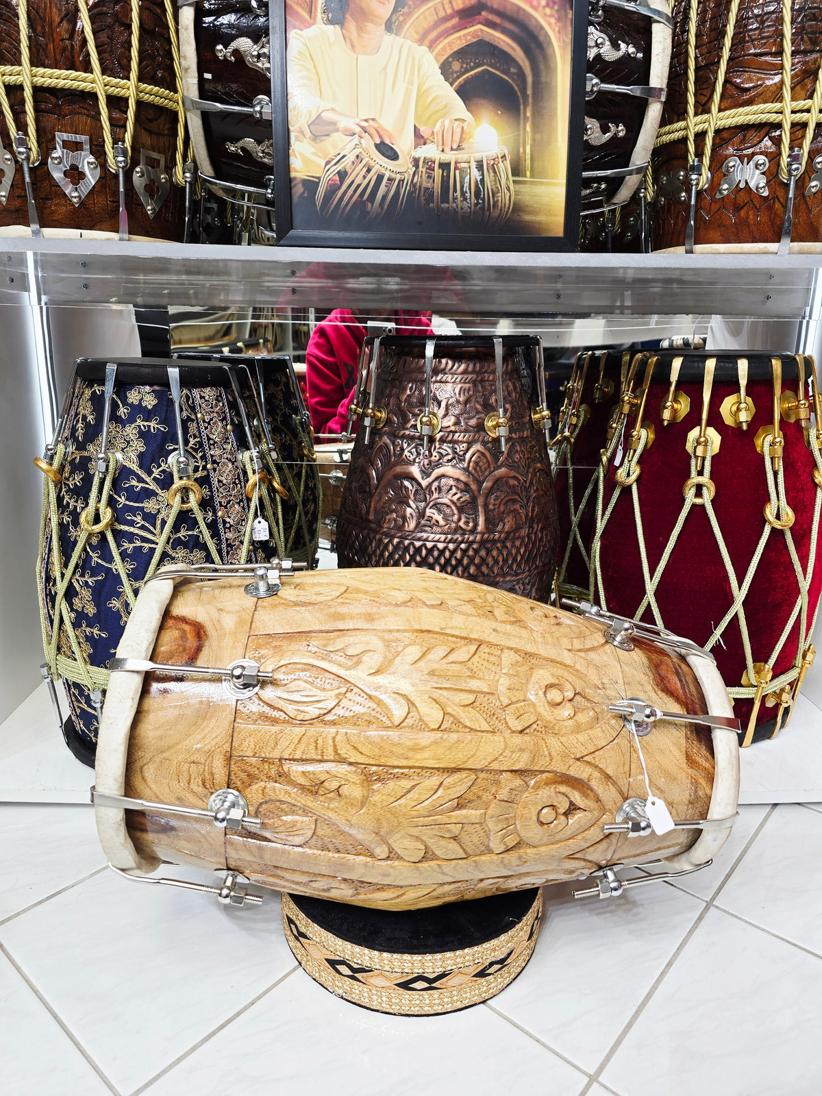 Aaroh Crest — Hand-Carved Red Sheesham Concert Dholak *Very Minor Gloss Finish Blemishes