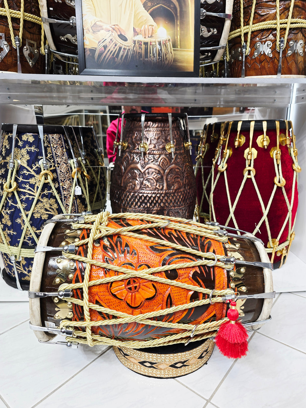 RAKHTA — 18" Encarved Red Sheesham Performance Dholak