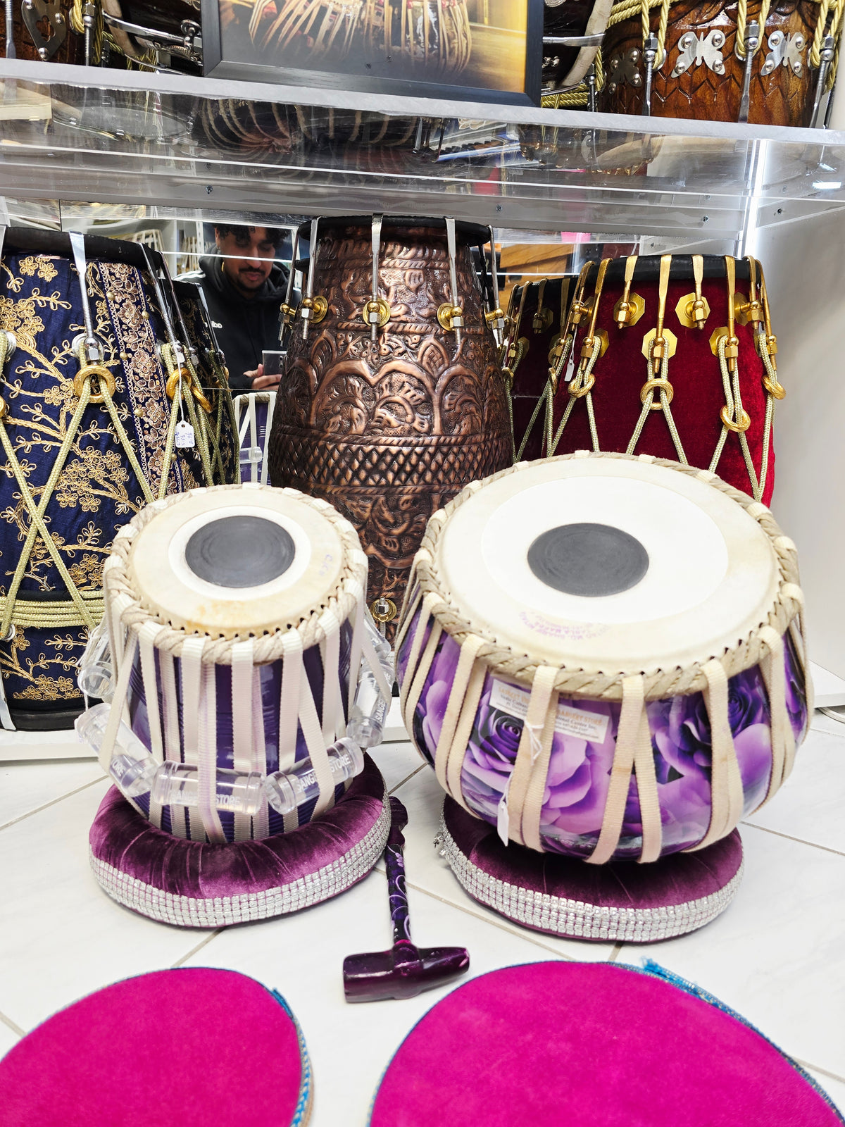 Violet Raga Bloom — 5.25" C/C# Red Sheesham Dayan + 9" 6.1kg Copper Bayan (Purple Floral Concert Edition) *Minor Cosmetic Blemishes