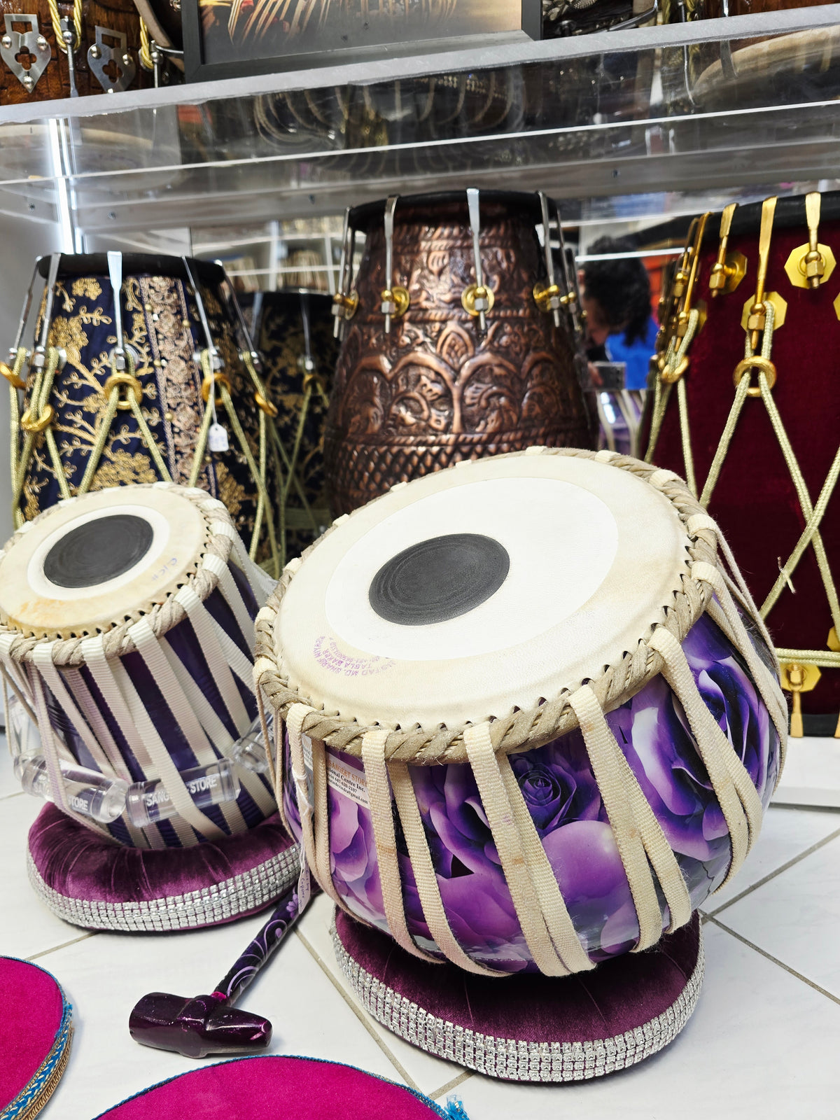 Violet Raga Bloom — 5.25" C/C# Red Sheesham Dayan + 9" 6.1kg Copper Bayan (Purple Floral Concert Edition) *Minor Cosmetic Blemishes