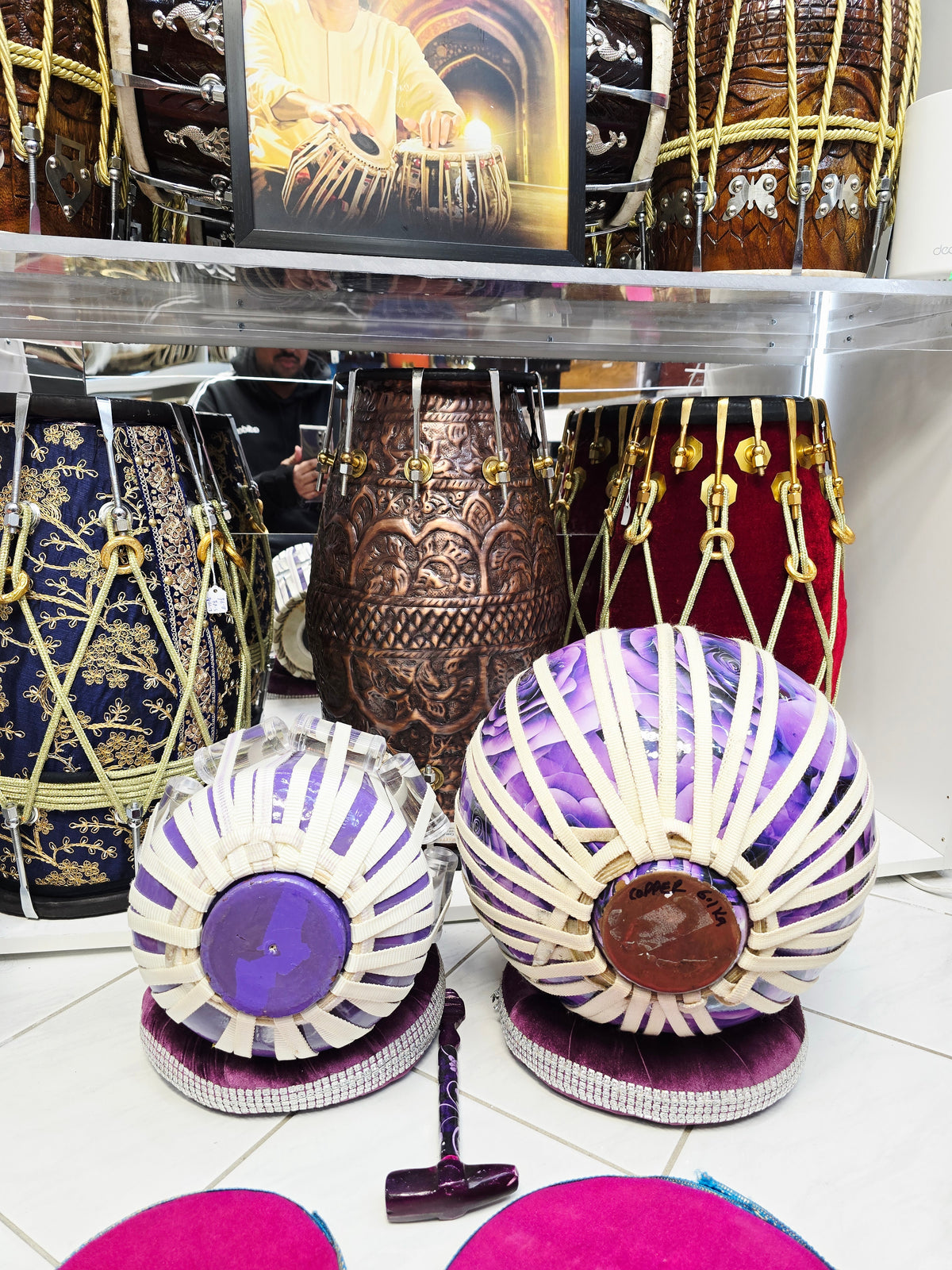 Violet Raga Bloom — 5.25" C/C# Red Sheesham Dayan + 9" 6.1kg Copper Bayan (Purple Floral Concert Edition) *Minor Cosmetic Blemishes