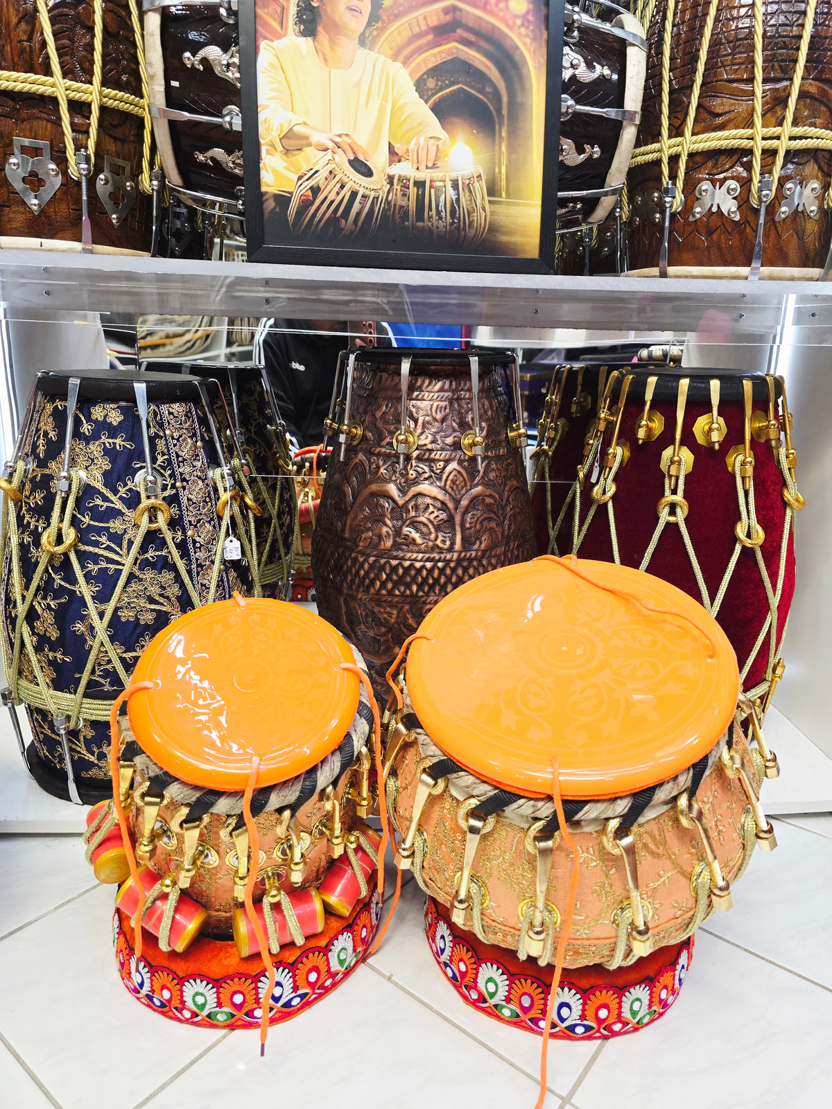 Kesari Dynasty — 6" C# Red Sheesham Dayan + 9" Copper Bayan (Bolted Orange Sherwani Wrapped Set) *Barely Noticeable Hissing Sound
