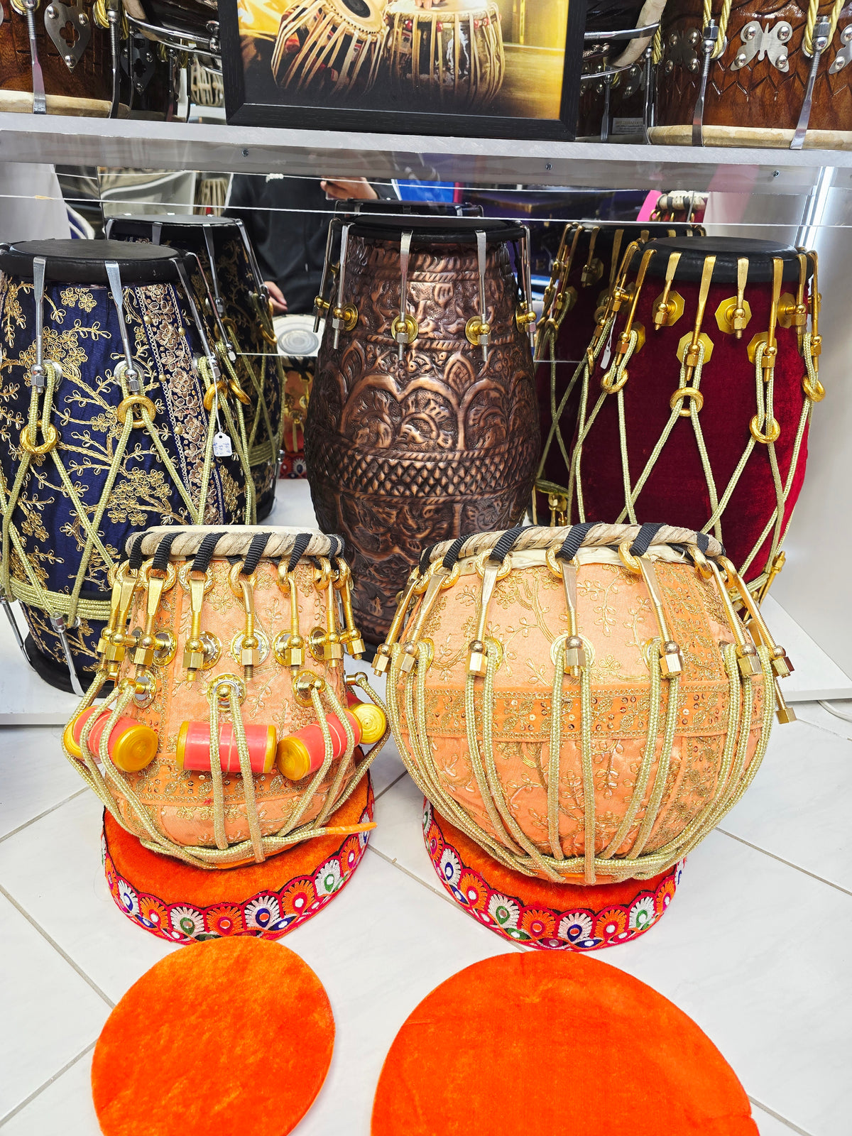 Kesari Dynasty — 6" C# Red Sheesham Dayan + 9" Copper Bayan (Bolted Orange Sherwani Wrapped Set) *Barely Noticeable Hissing Sound