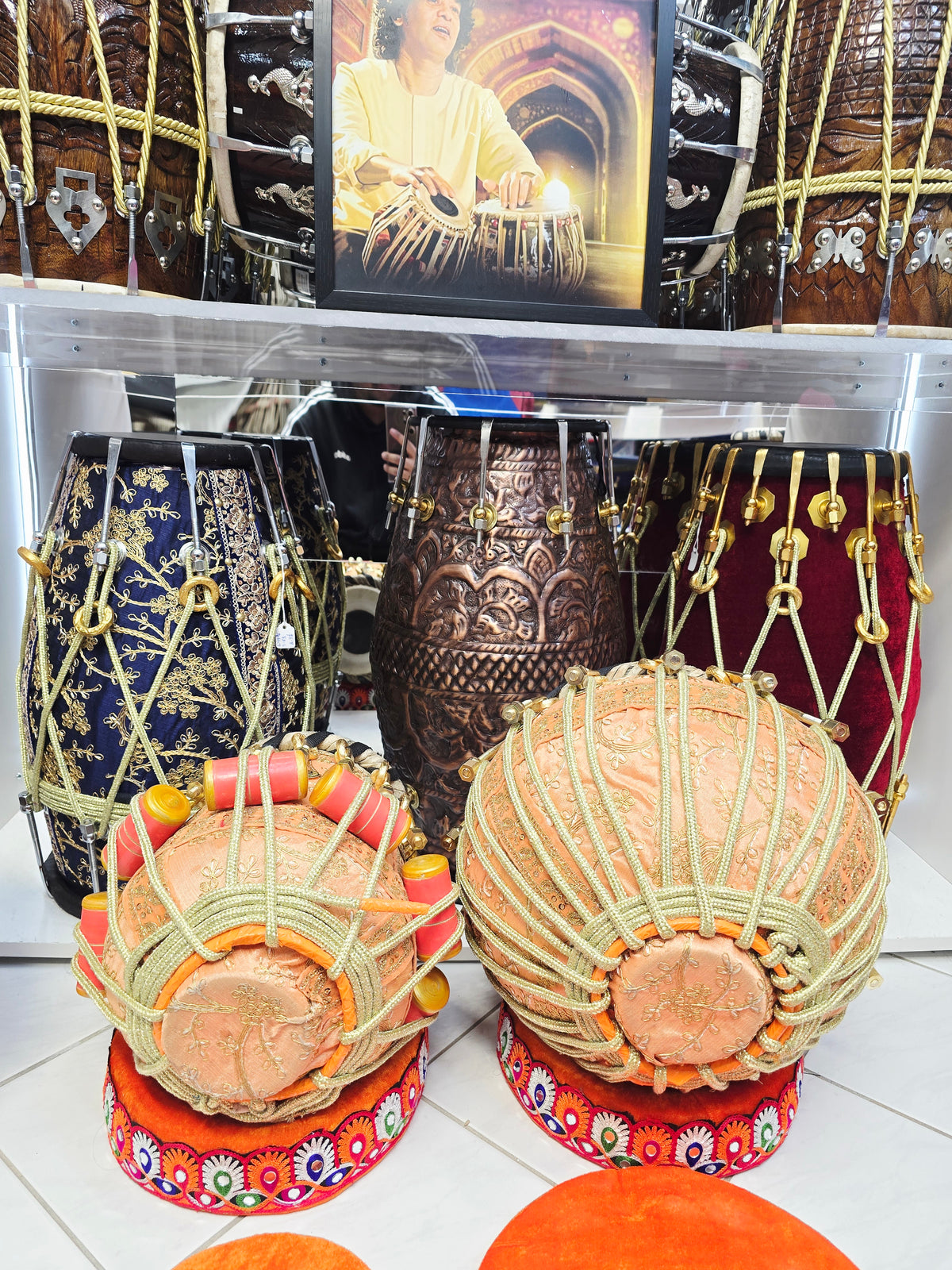Kesari Dynasty — 6" C# Red Sheesham Dayan + 9" Copper Bayan (Bolted Orange Sherwani Wrapped Set) *Barely Noticeable Hissing Sound