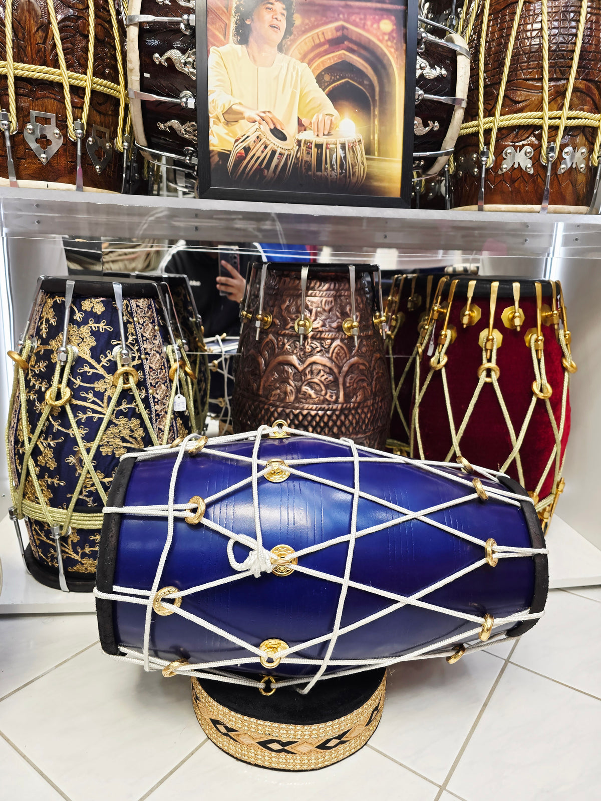 Neel Shakti — 20" Matte Navy West Indian Dholak (Black Skins) *Minor Cosmetic Blemishes