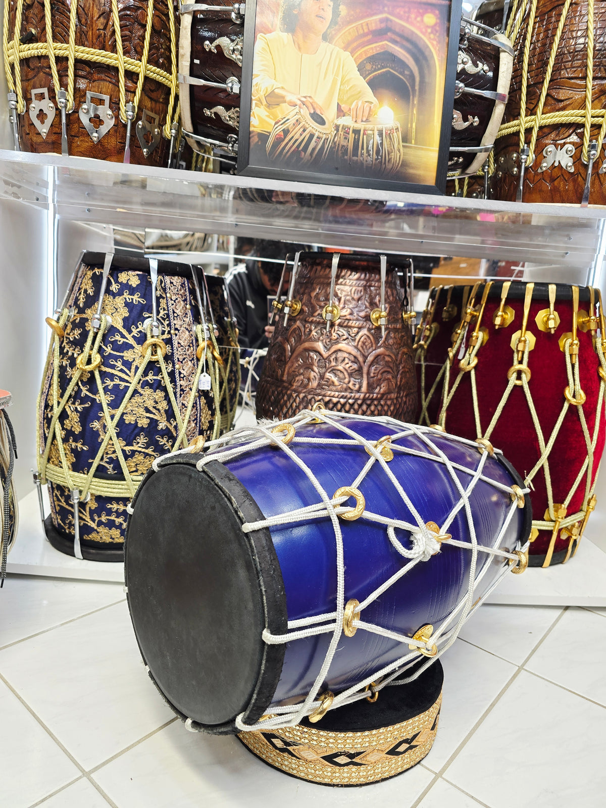 Neel Shakti — 20" Matte Navy West Indian Dholak (Black Skins) *Minor Cosmetic Blemishes