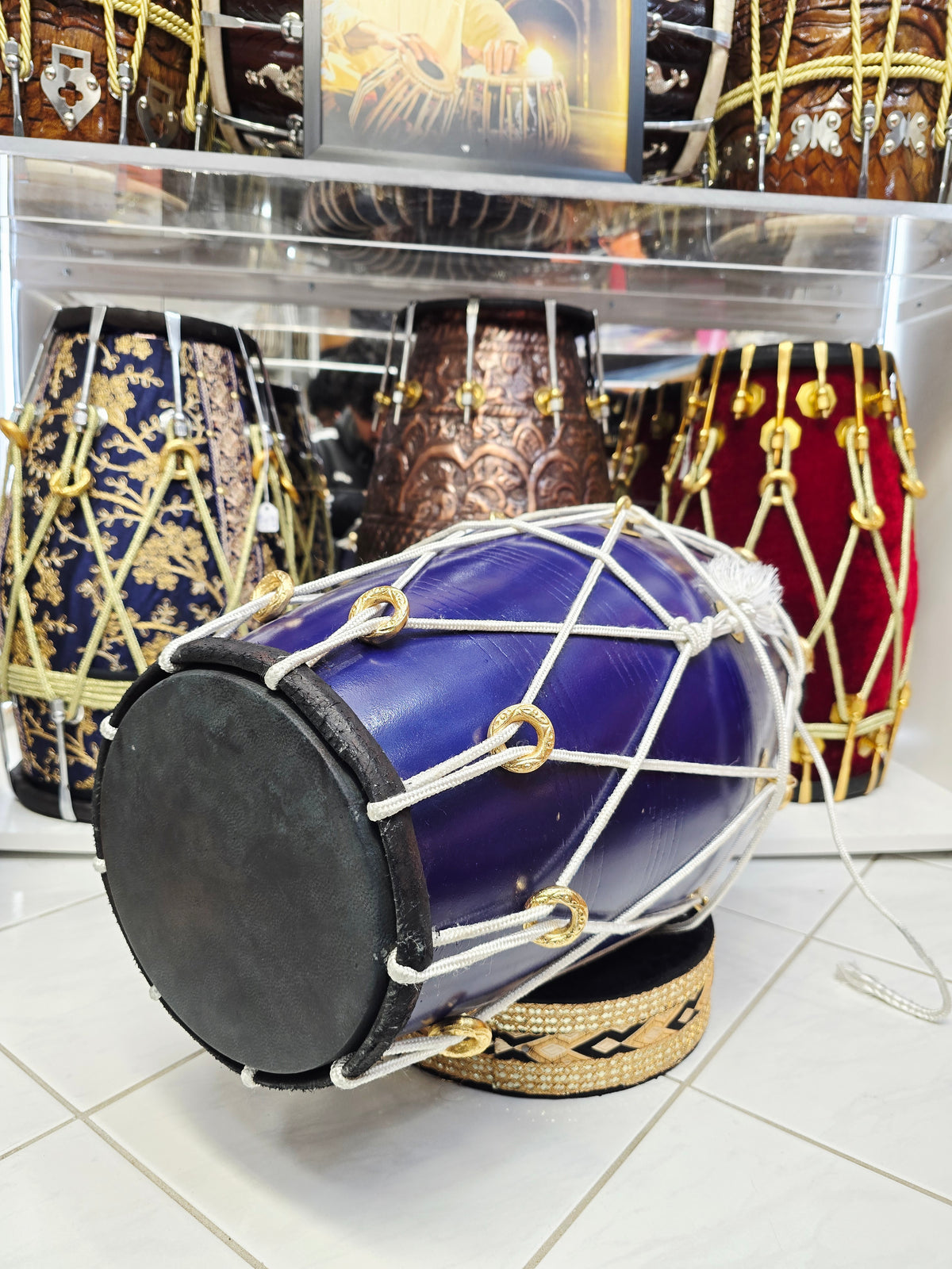 Neel Shakti — 20" Matte Navy West Indian Dholak (Black Skins) *Minor Cosmetic Blemishes