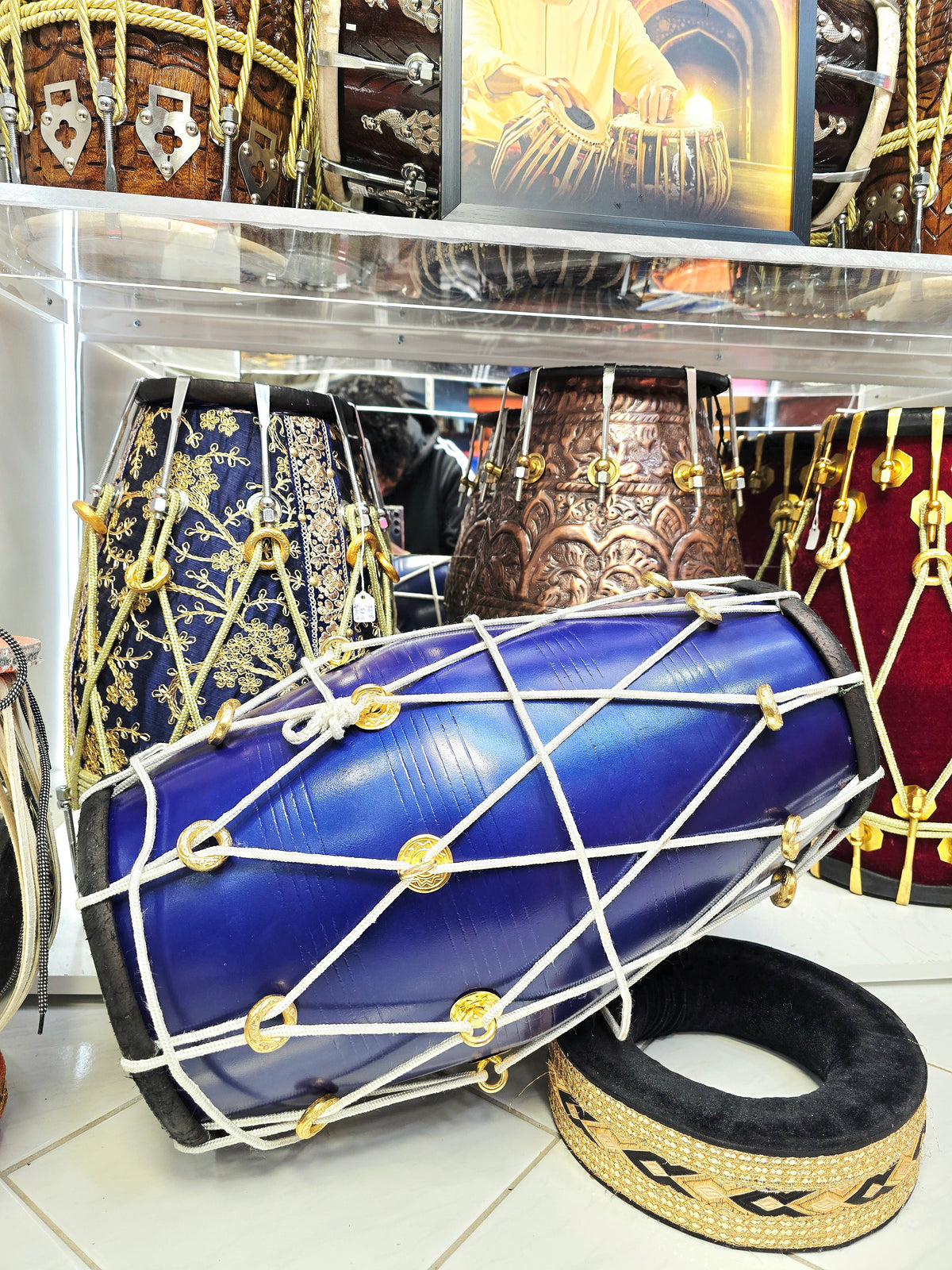 Neel Shakti — 20" Matte Navy West Indian Dholak (Black Skins) *Minor Cosmetic Blemishes