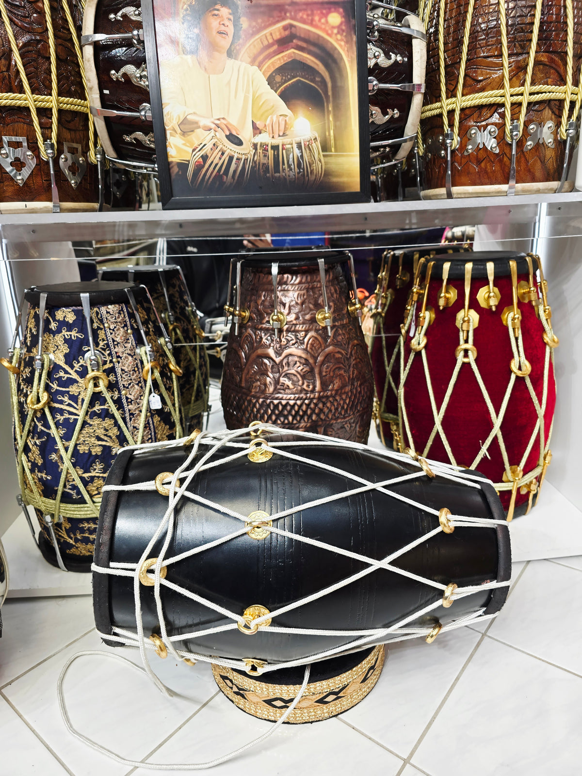 Midnight Dominion — 20" Matte Black West Indian Dholak (Black Skins) *Minor Cosmetic Blemishes (Including Blemishes on rim of bass skin)