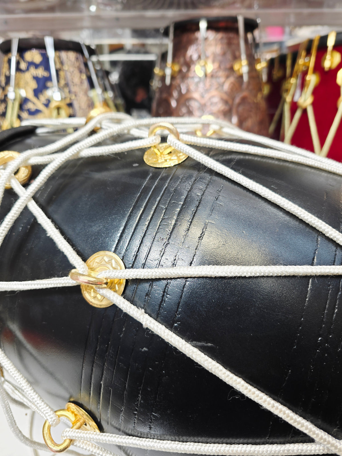 Midnight Dominion — 20" Matte Black West Indian Dholak (Black Skins) *Minor Cosmetic Blemishes (Including Blemishes on rim of bass skin)