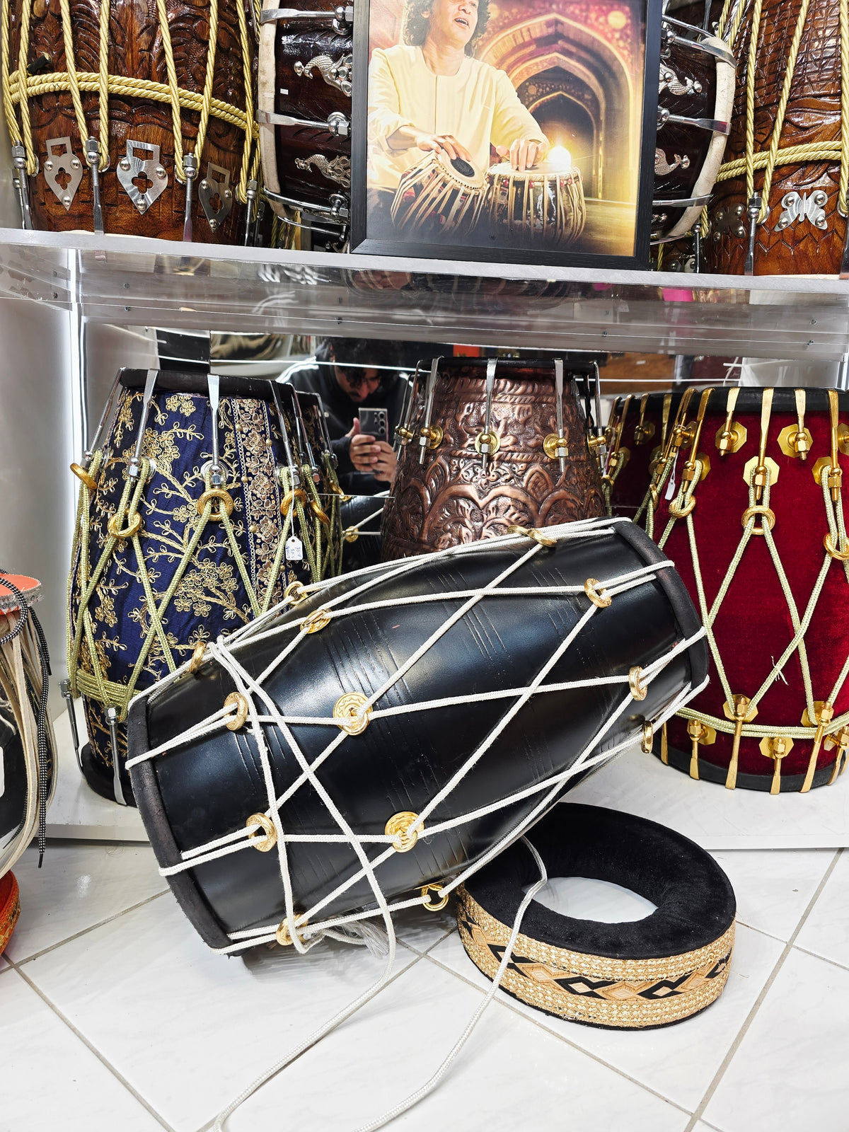 Midnight Dominion — 20" Matte Black West Indian Dholak (Black Skins) *Minor Cosmetic Blemishes (Including Blemishes on rim of bass skin)