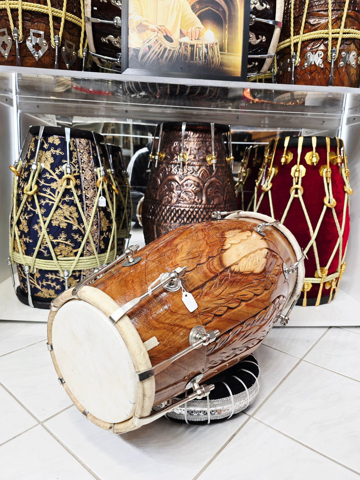 Mayurvaan Hand-Carved Red Sheesham Dholak