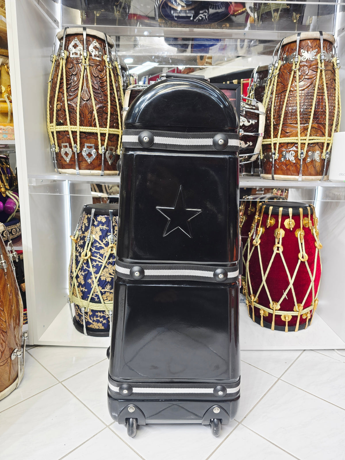 Obsidian Touring Vault – Triple Capacity Hard-Shell Tabla / Dholak Case with Luxury Black Felt Interior *Minor Cosmetic Blemishes