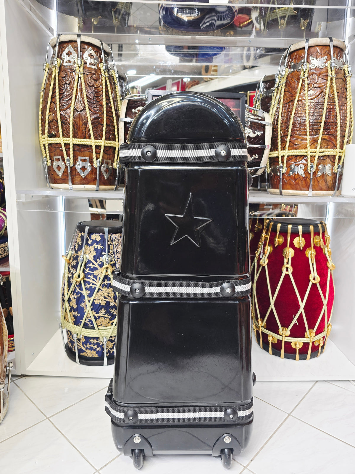 Obsidian Touring Vault – Triple Capacity Hard-Shell Tabla / Dholak Case with Luxury Black Felt Interior *Minor Cosmetic Blemishes