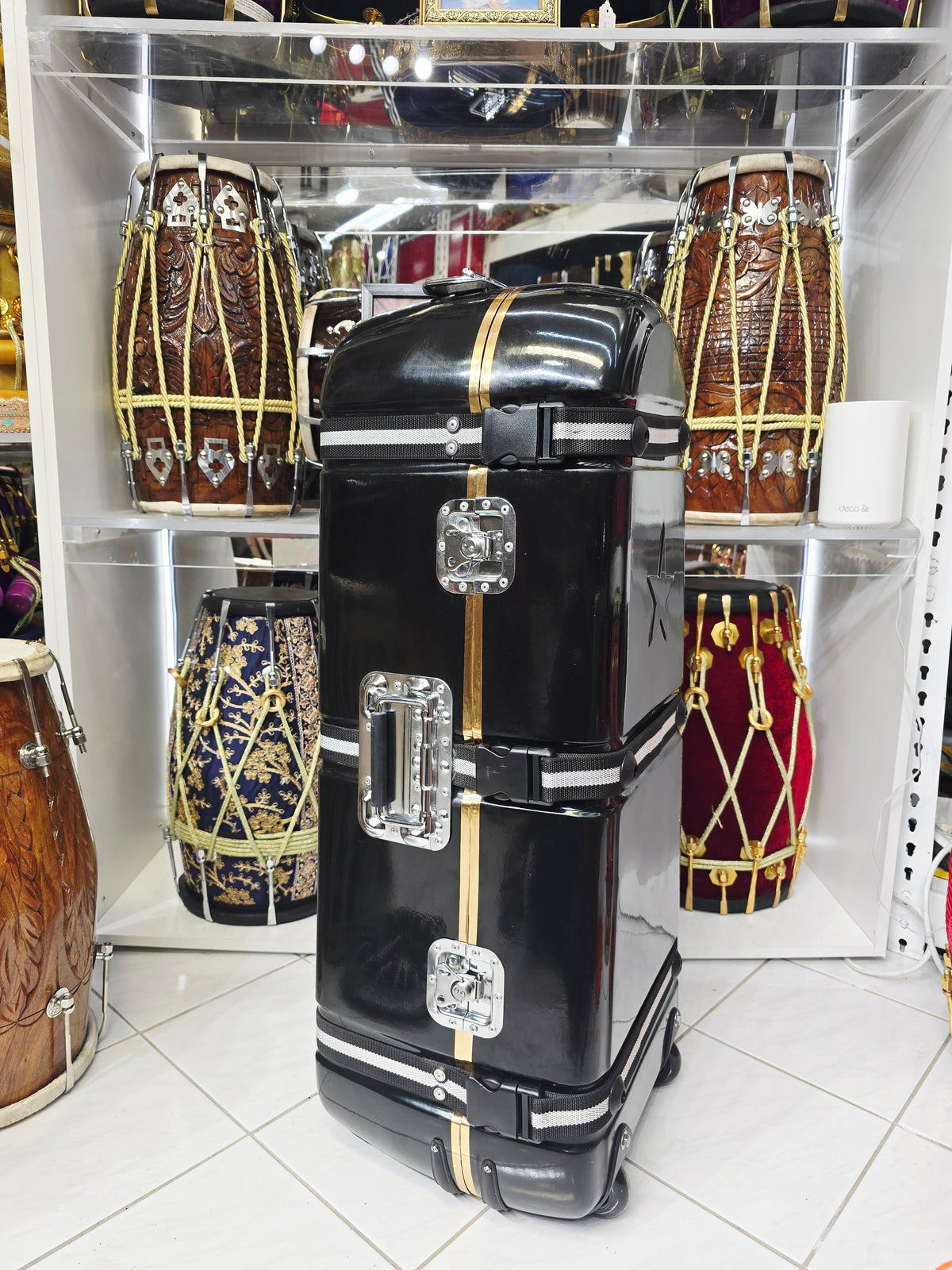 Midnight Transporter – Triple Instrument Hard-Shell Tabla / Dholak Rolling Case with Premium Felt Lining *Minor Cosmetic Blemishes