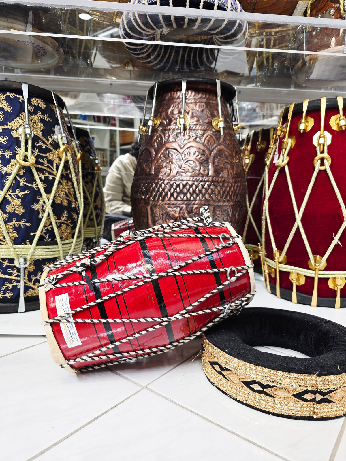 Red Toddler Dholak with Black Stripes (Cosmetic Blemishes)
