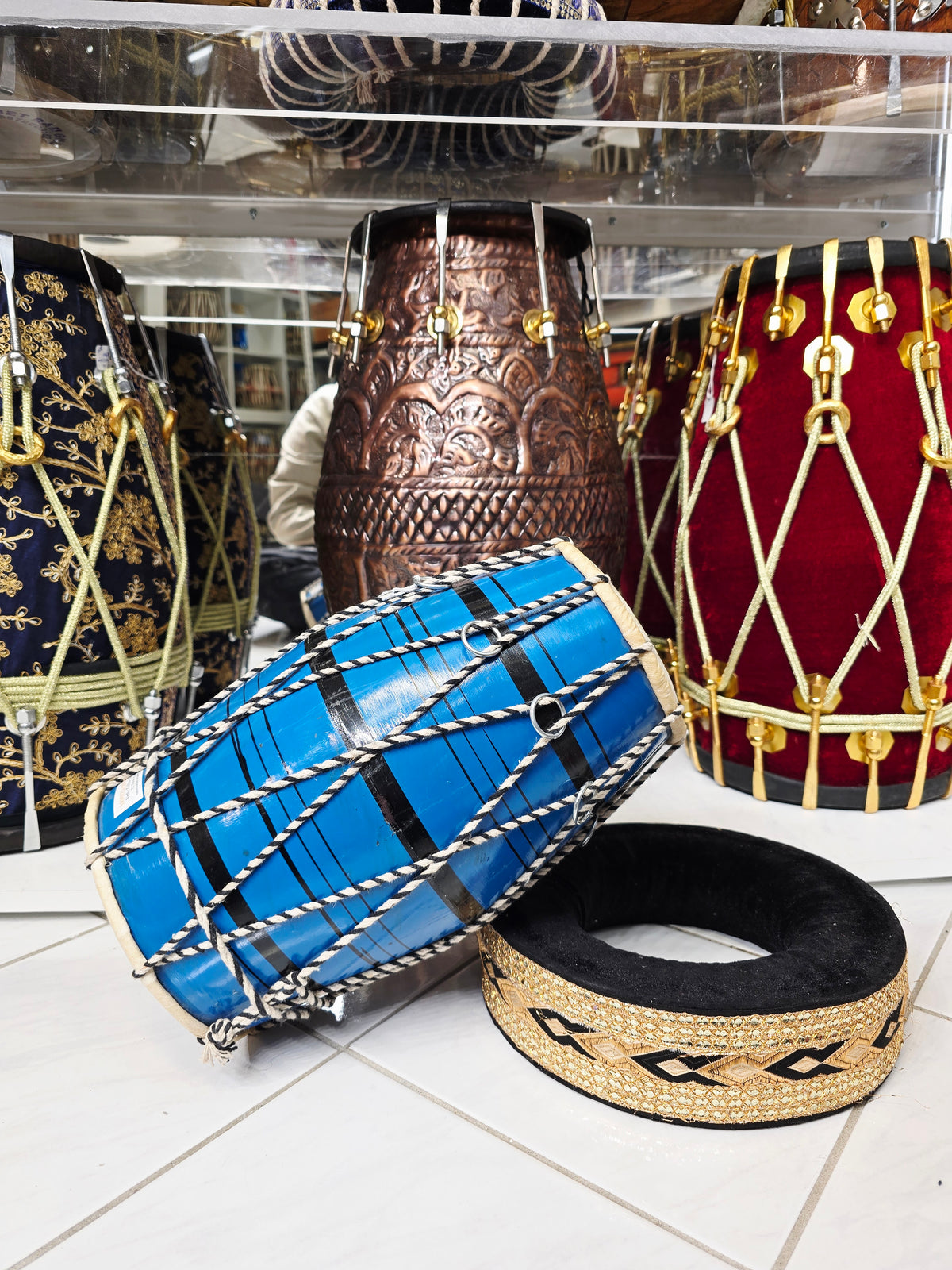 Blue Toddler Dholak with Black Stripes (Cosmetic Blemishes)