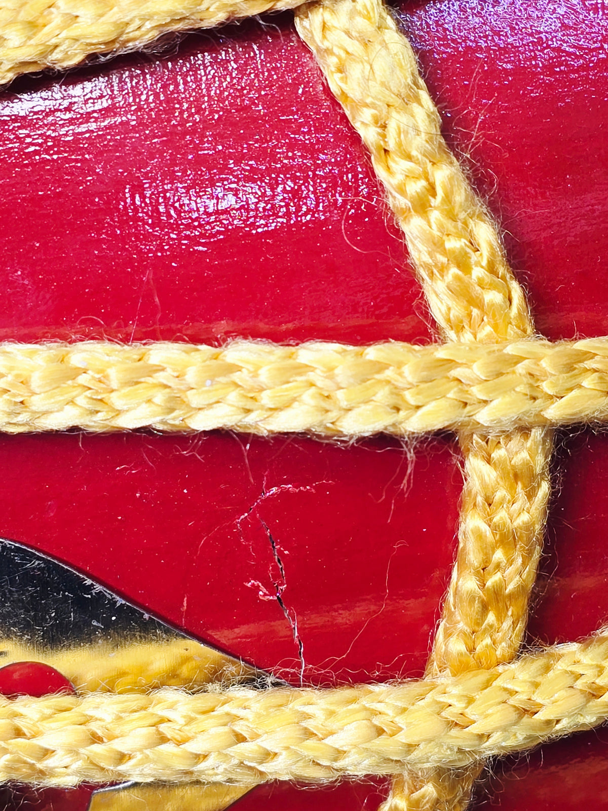 Kesari Naad™ — Double Bolted Pro Red Sheesham Dholak (Saffron Painted Finish) Minor Cosmetic Crack + Minor Chips in Brass Coated Bolt Finish *Exceptional Tone