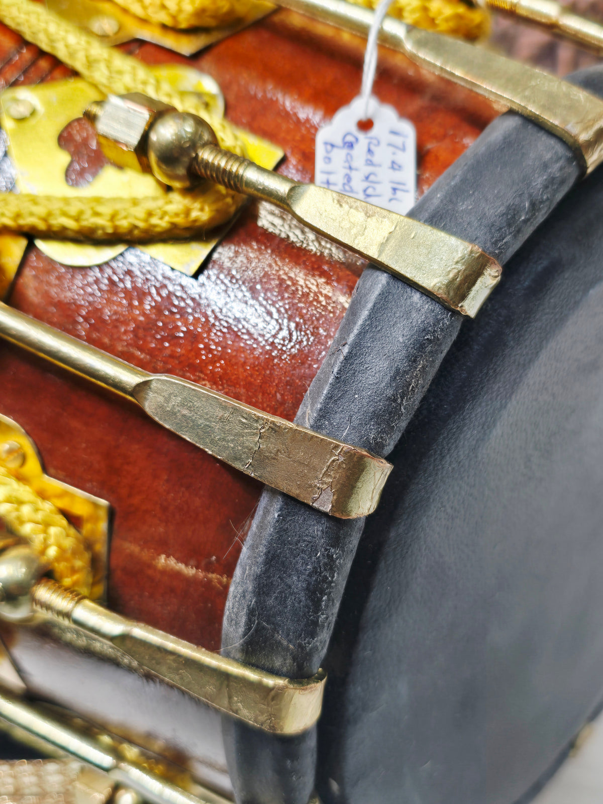 Swar Prithvi™ — Double Bolted Red Sheesham Dholak (Natural Wood Finish) Minor Cosmetic Blemishes Chipped Brass Bolt Coating