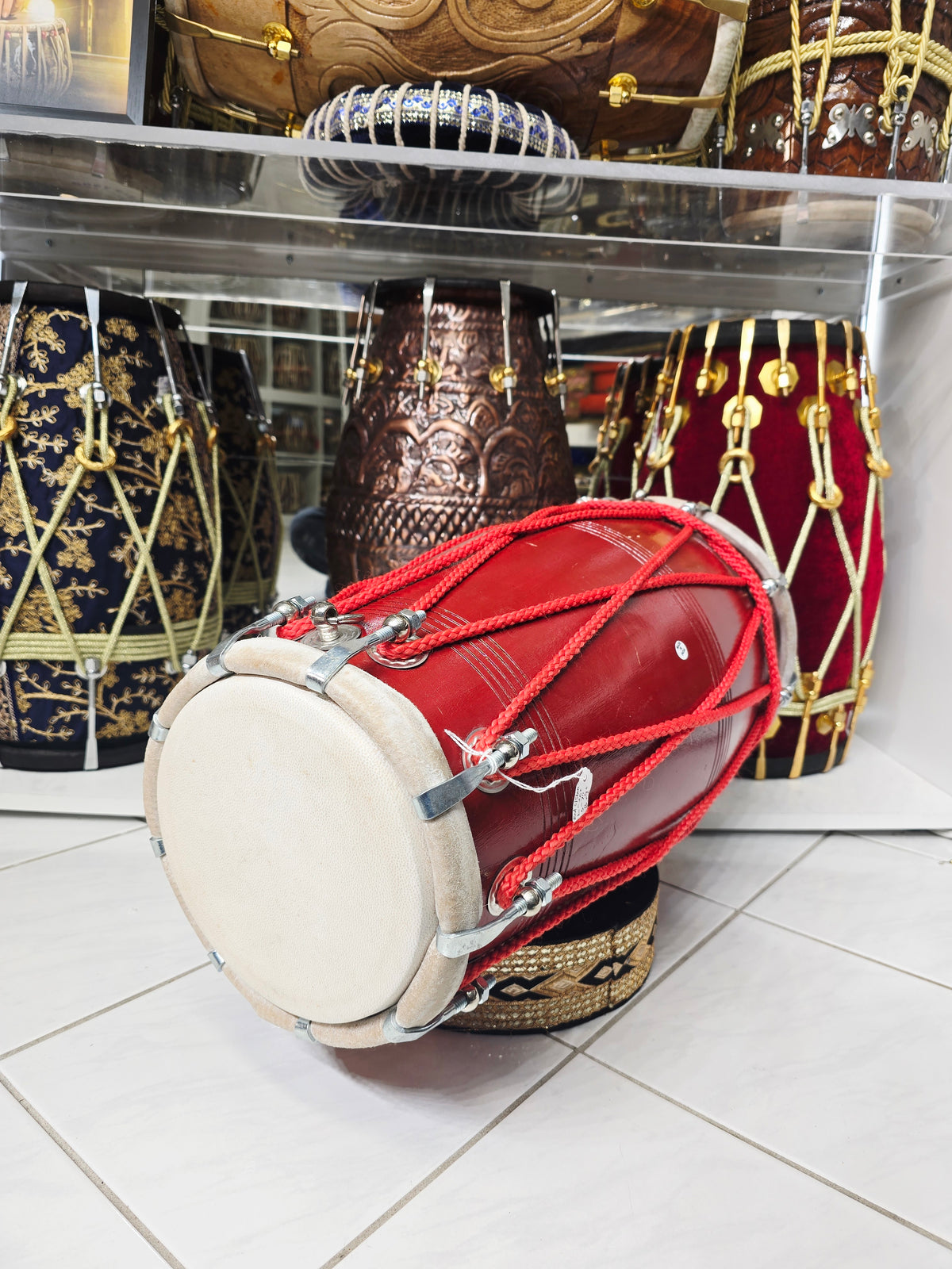 Rakta Dhvani™ — Pro Red Sheesham Dholak Minor Cosmetic Defects (Including a Couple Cosmetic Cracks)*