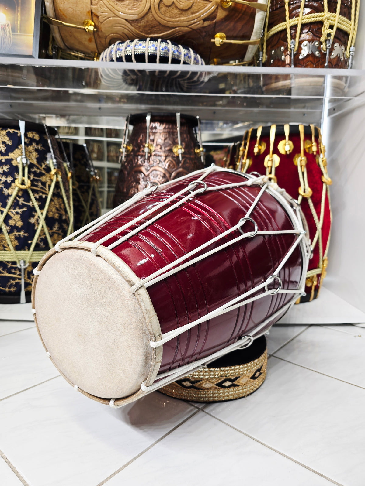 Carib Naad™ — 22.5" Trini Roped Mango Wood Dholak (17 lbs) *Very Minor Cosmetic Crack)