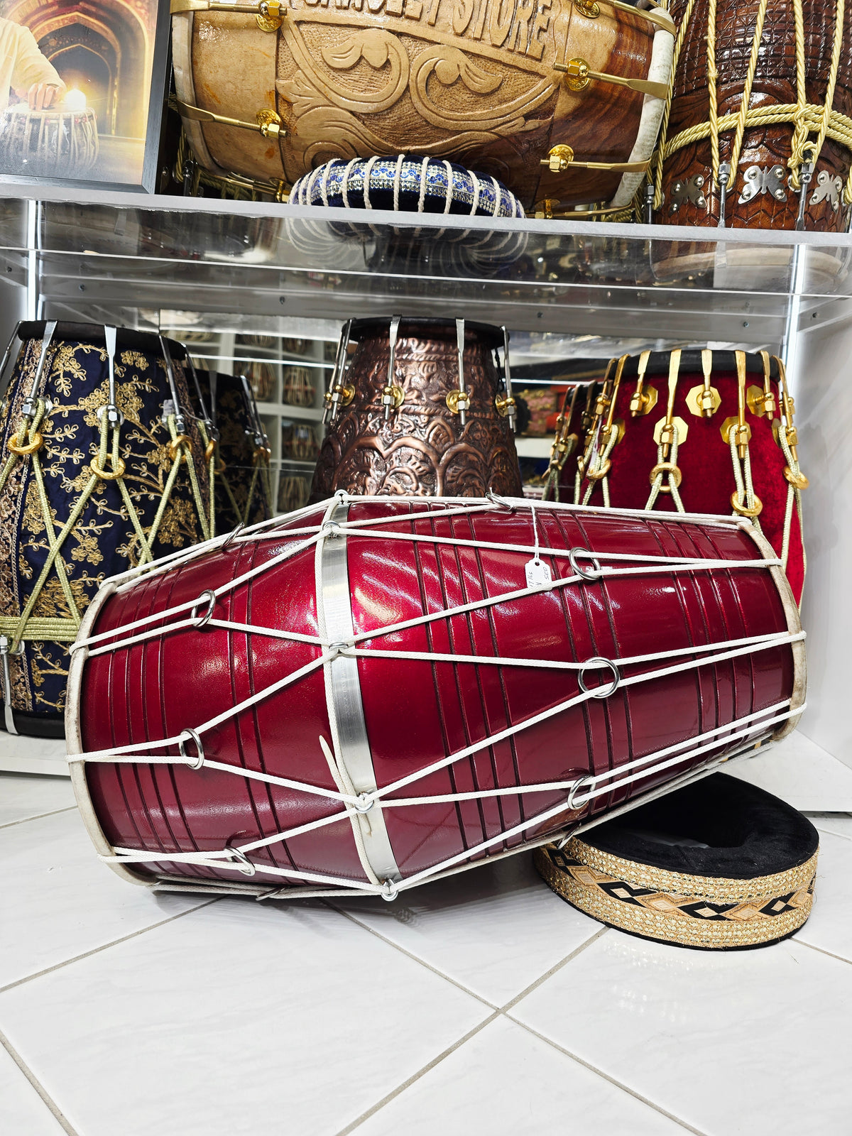 Carib Naad™ — 22.5" Trini Roped Mango Wood Dholak (17 lbs) *Very Minor Cosmetic Crack)