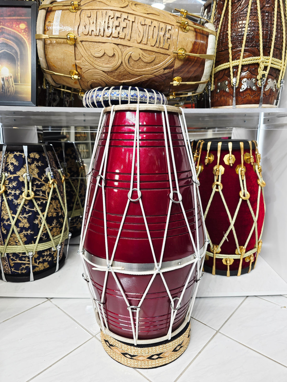 Carib Naad™ — 22.5" Trini Roped Mango Wood Dholak (17 lbs) *Very Minor Cosmetic Crack)