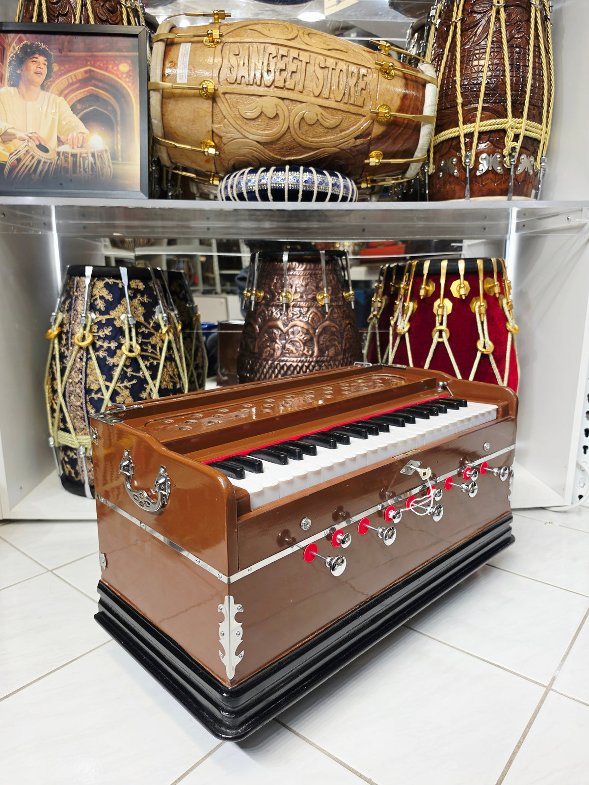 Symphonic Master 42-Key Professional Harmonium with Right-Hand Coupler, Jas Reeds & Teak Wood Interior – Brown Boxed, 2 Reed *Minor Cosmetic Defects