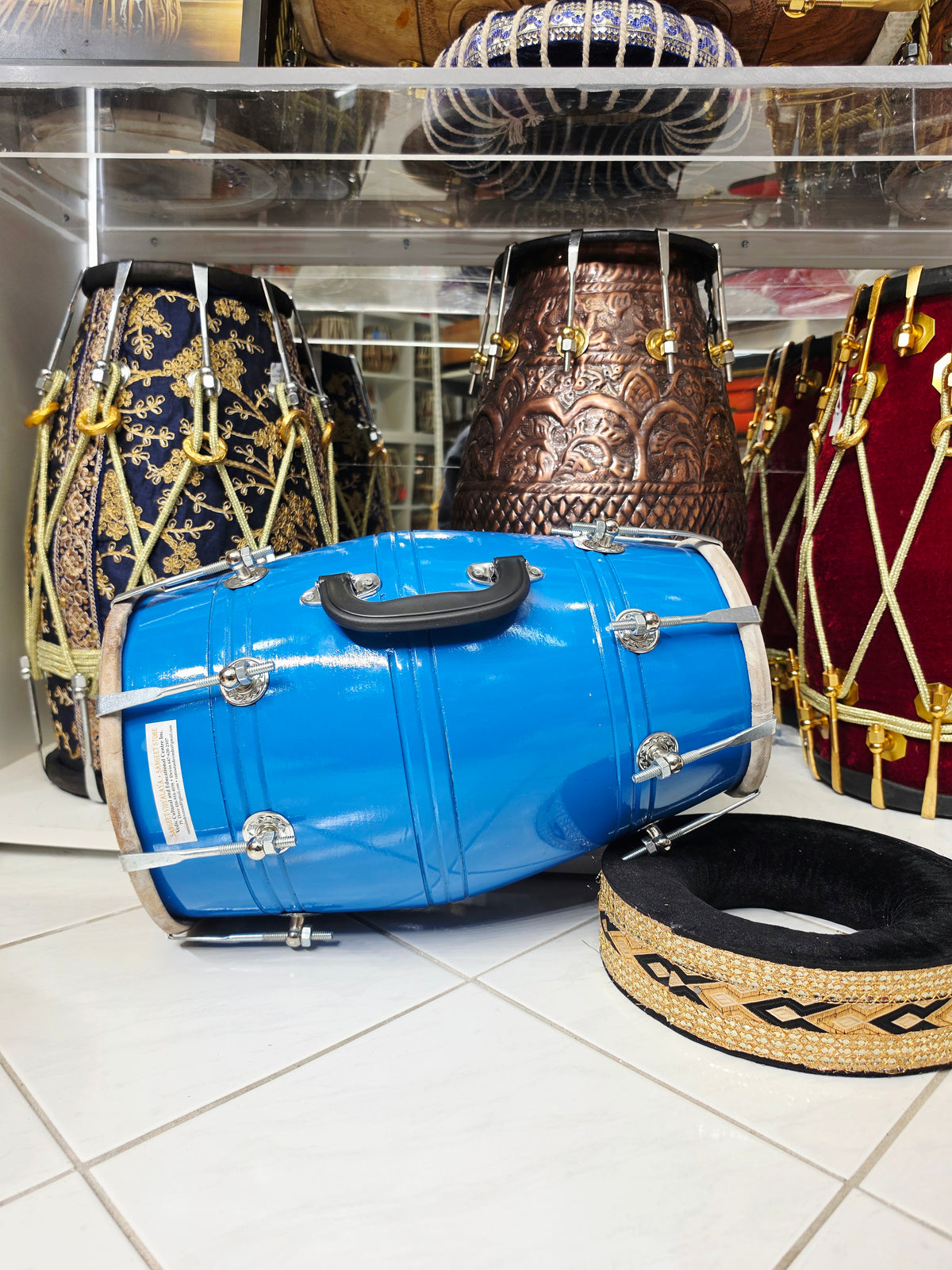 SurNeel Student Dholak (Blue Painted 9.6lbs Mango Wood, Very Minor Cosmetic Blemishes)