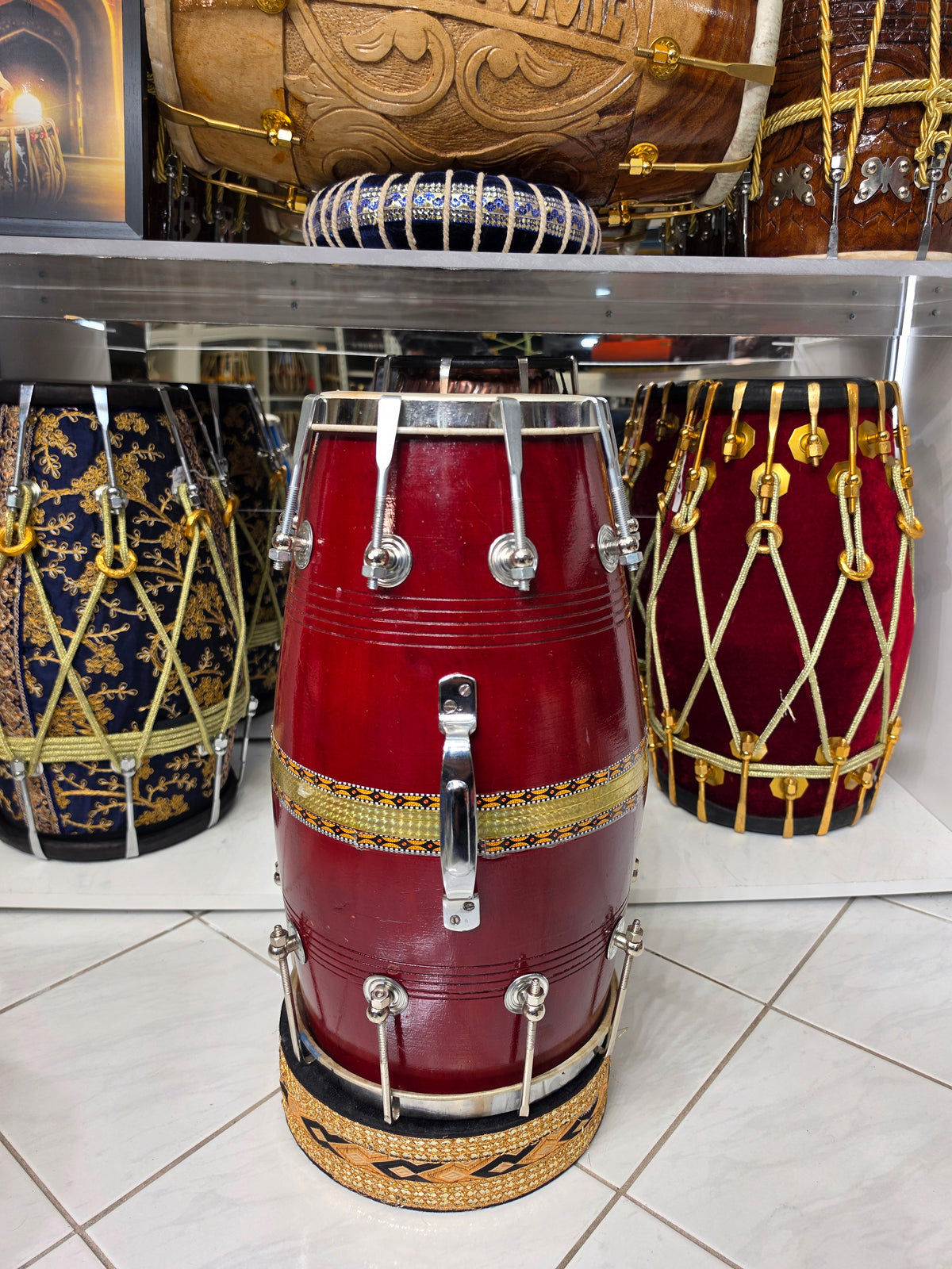 VarnRaag Burgundy Red Sheesham Advanced Student Dholak with Handle (Cosmetic Blemishes, Including Cracks)