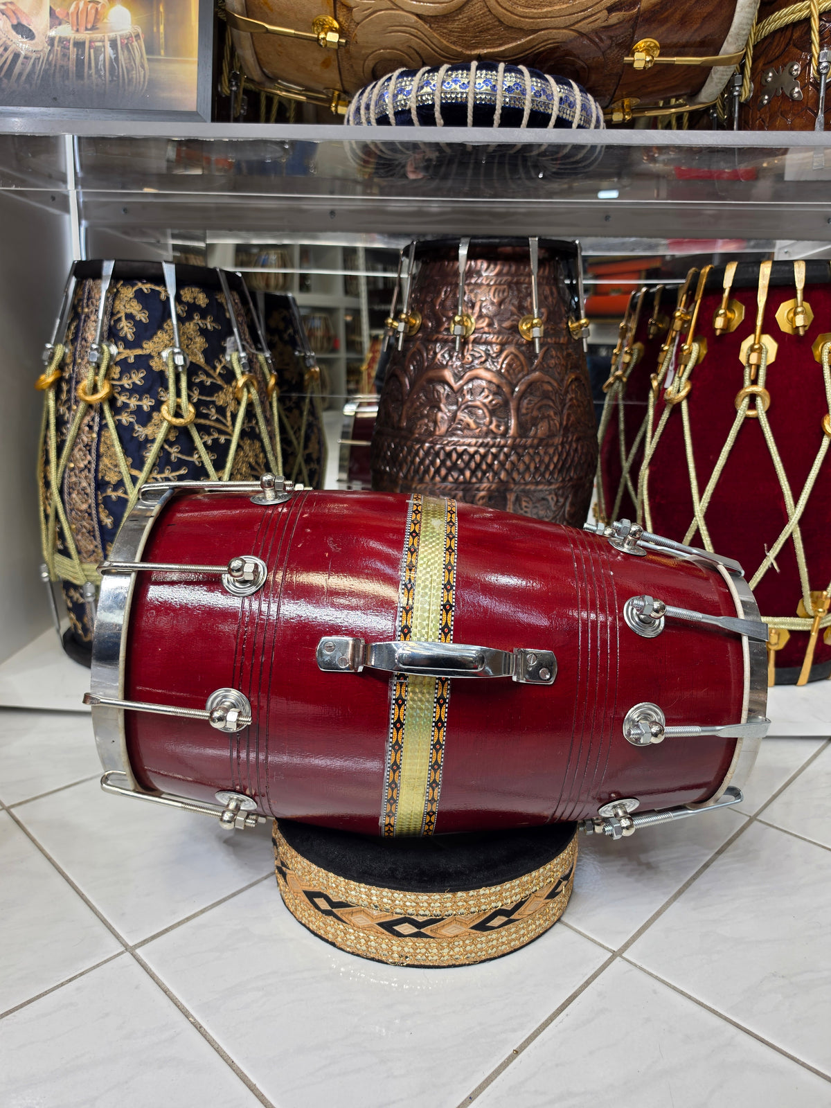 VarnRaag Burgundy Red Sheesham Advanced Student Dholak with Handle (Cosmetic Blemishes, Including Cracks)