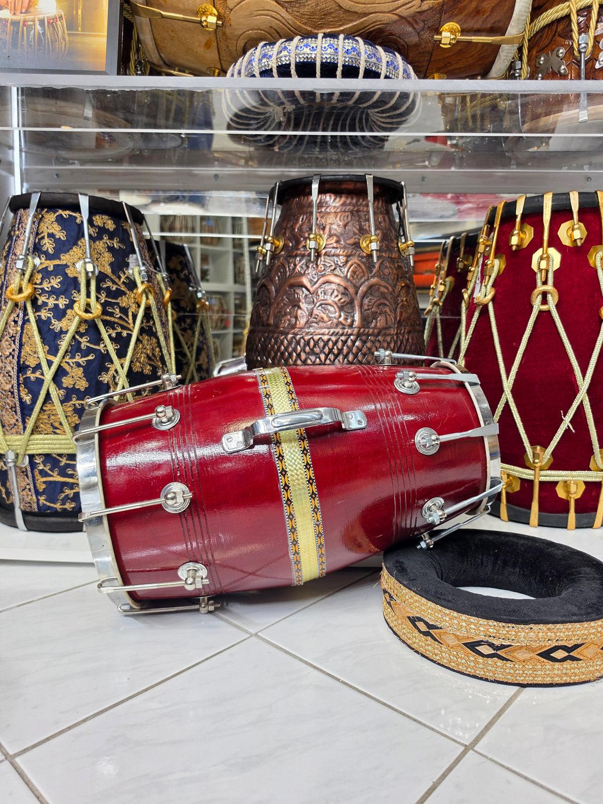 VarnRaag Burgundy Red Sheesham Advanced Student Dholak with Handle (Cosmetic Blemishes, Including Cracks)