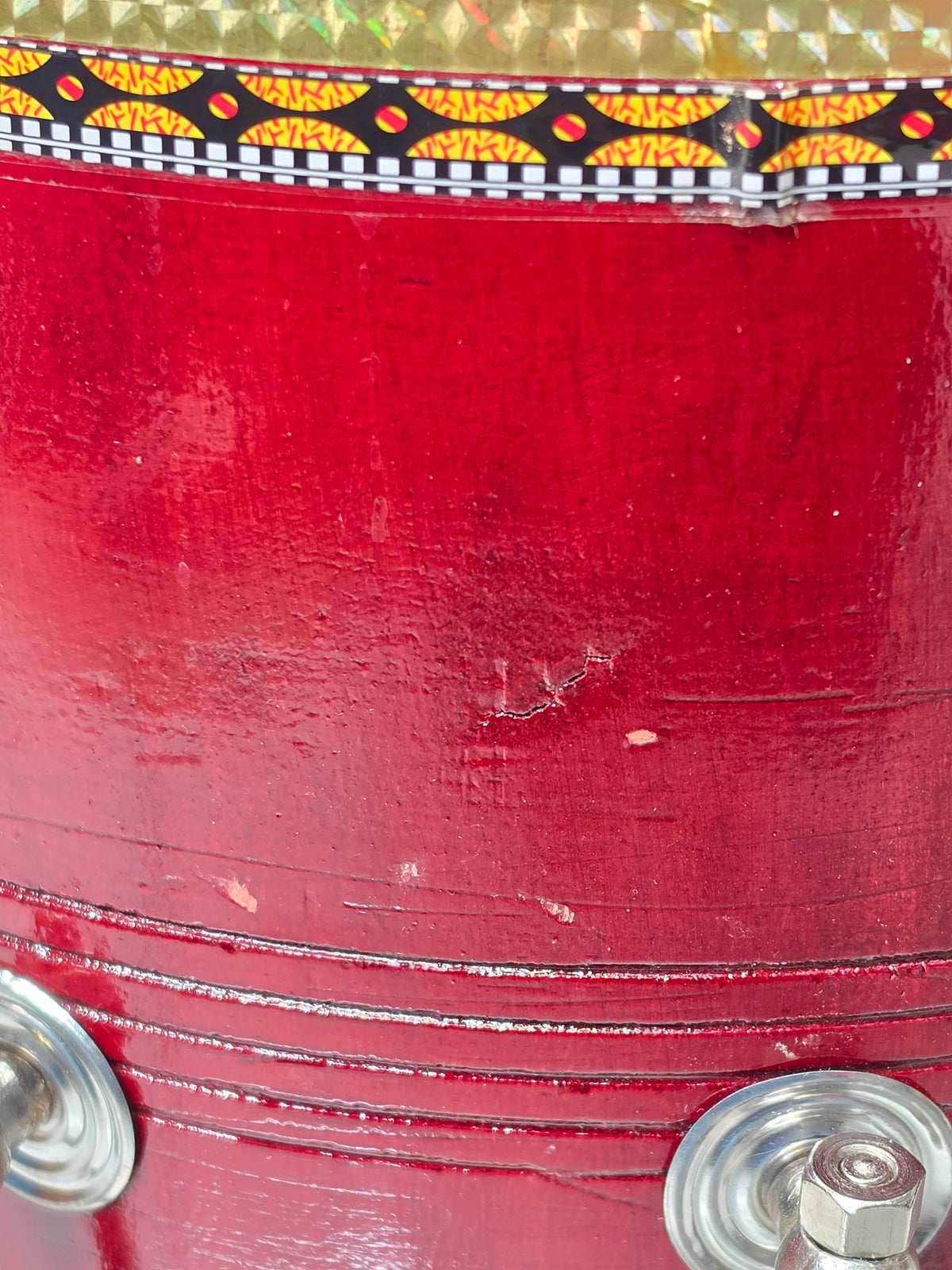 VarnRaag Burgundy Red Sheesham Advanced Student Dholak with Handle (Cosmetic Blemishes, Including Cracks)