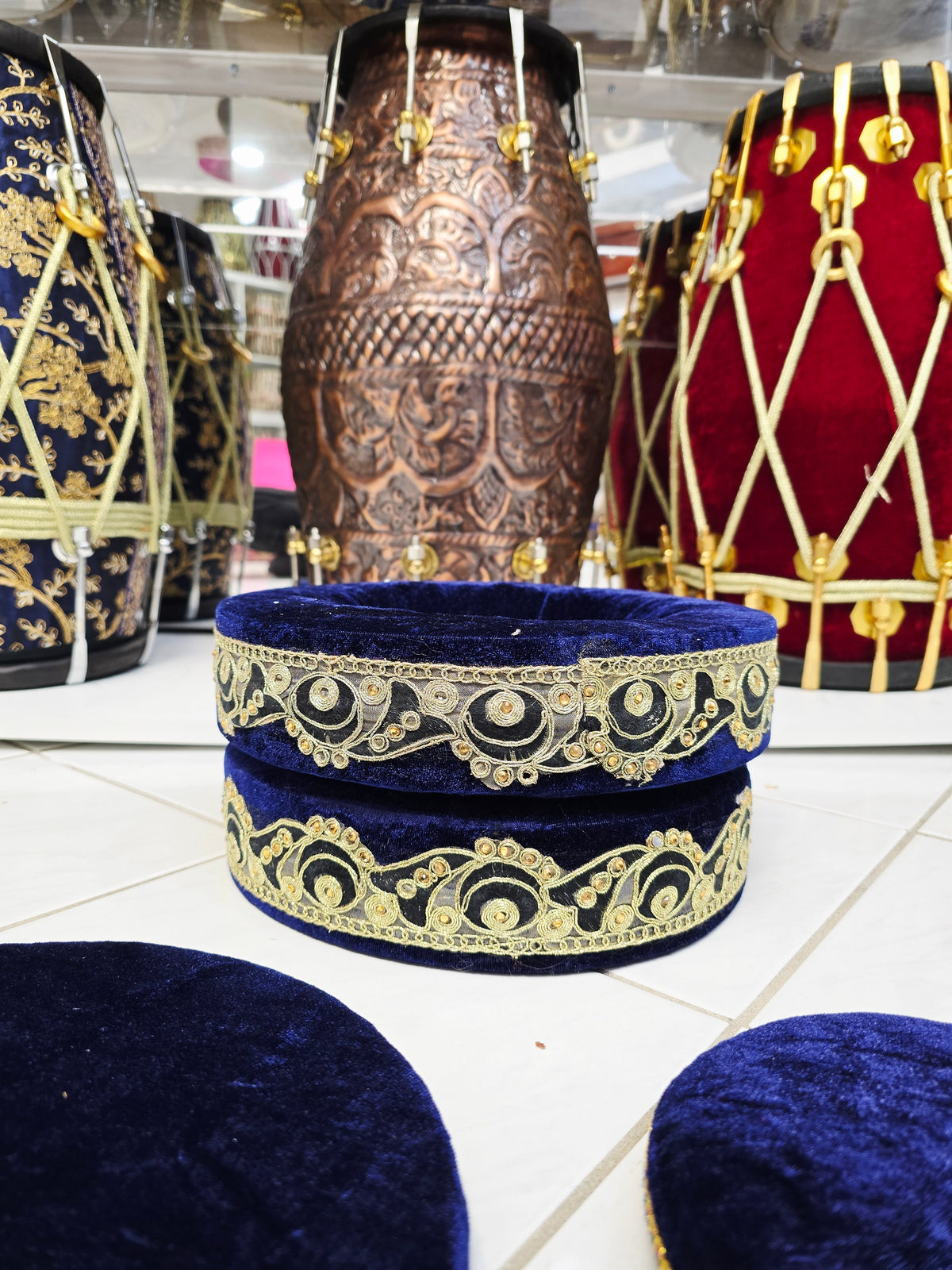 Shahi Aasan Set — Premium Velvet Tabla Rings & Covers (Minor Cosmetic Defects)