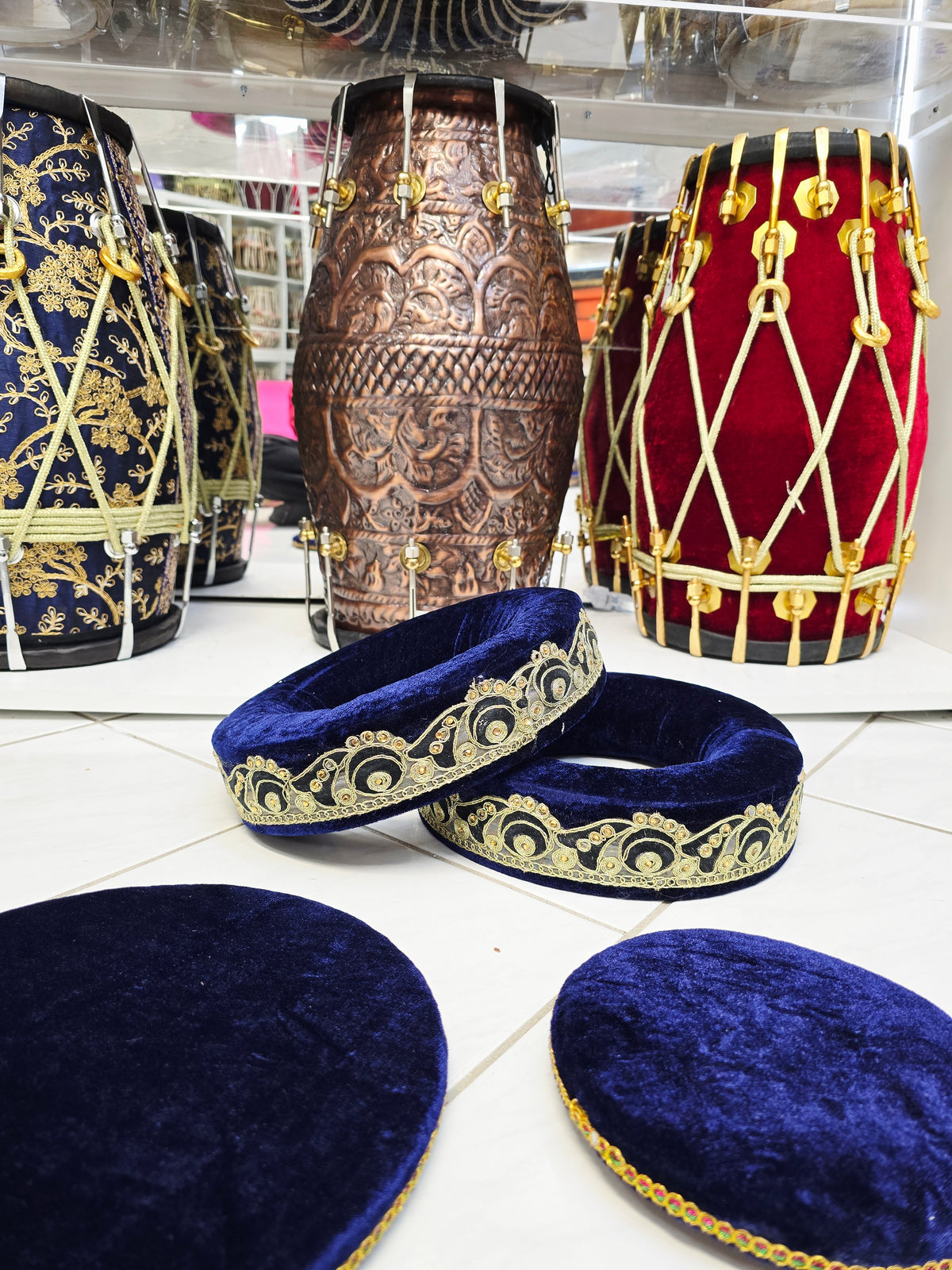 Shahi Aasan Set — Premium Velvet Tabla Rings & Covers (Minor Cosmetic Defects)