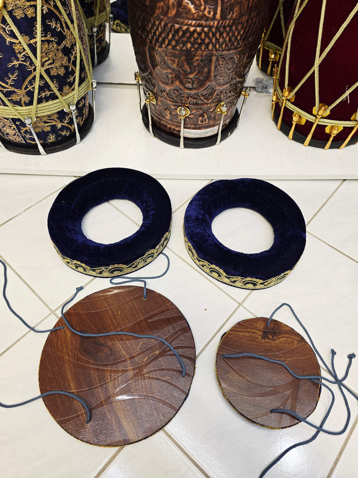 Shahi Aasan Set — Premium Velvet Tabla Rings & Covers (Minor Cosmetic Defects)