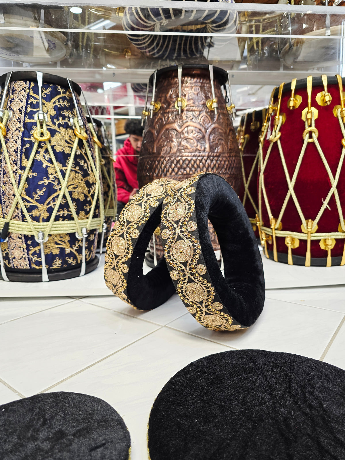 Noir Zari Aasan Set: Premium Velvet Tabla Rings & Covers
