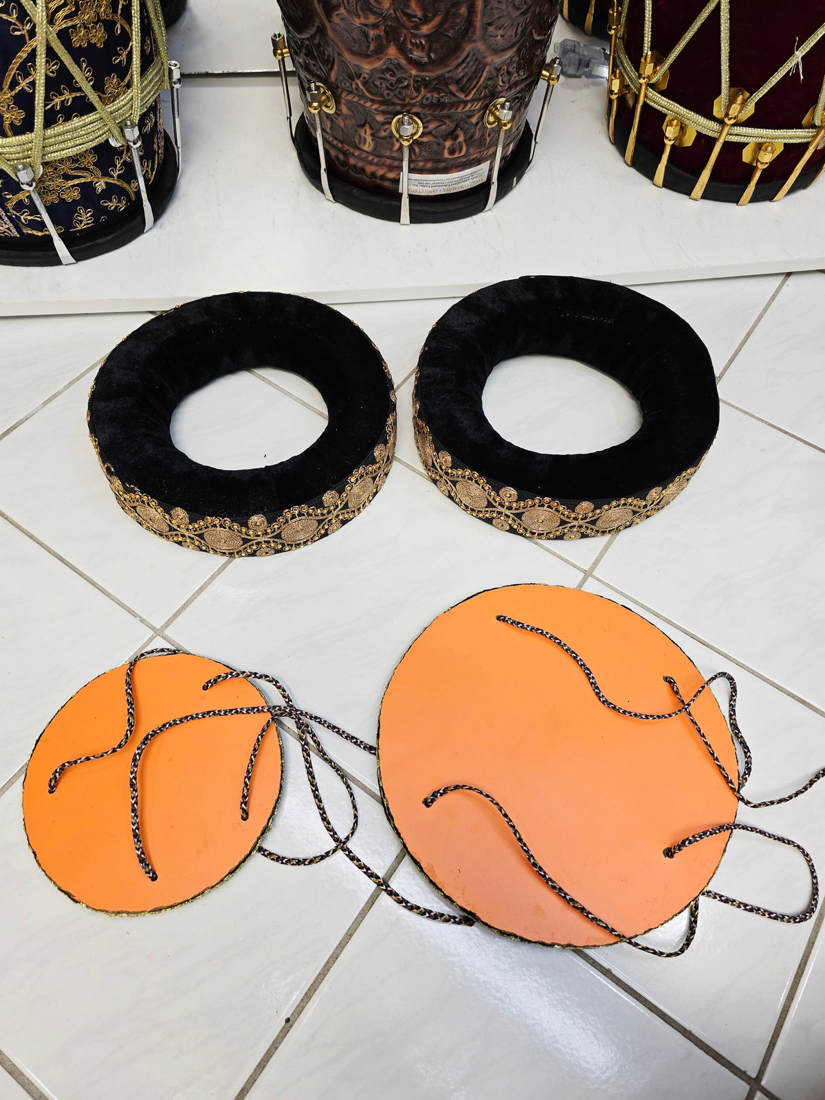 Noir Zari Aasan Set: Premium Velvet Tabla Rings & Covers
