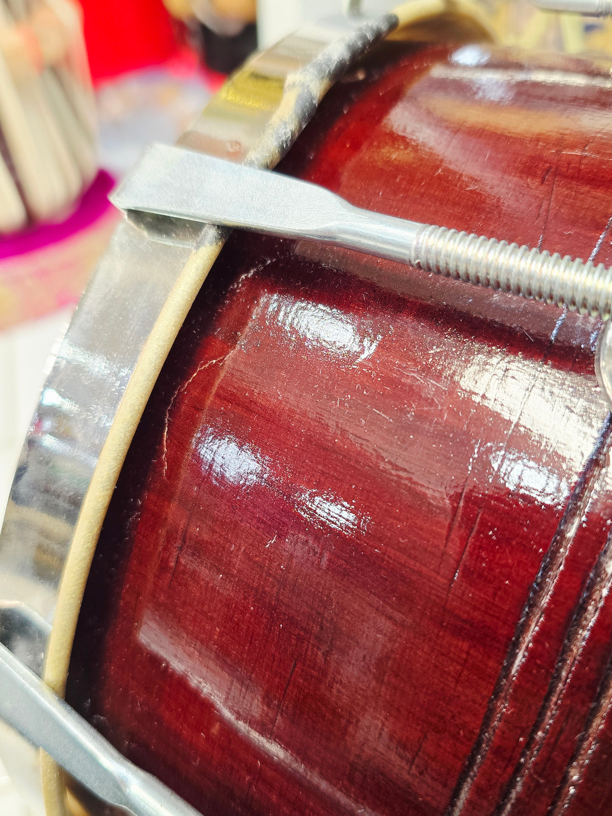 RhythmCore Student Red Sheesham Dholak | 15 lbs | Classic Bolt-Tuned Build Minor Cosmetic Defects