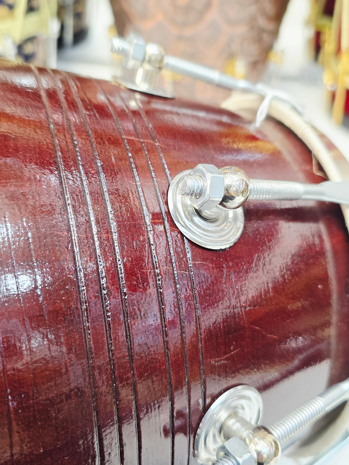 RhythmCore Student Red Sheesham Dholak | 15 lbs | Classic Bolt-Tuned Build Minor Cosmetic Defects