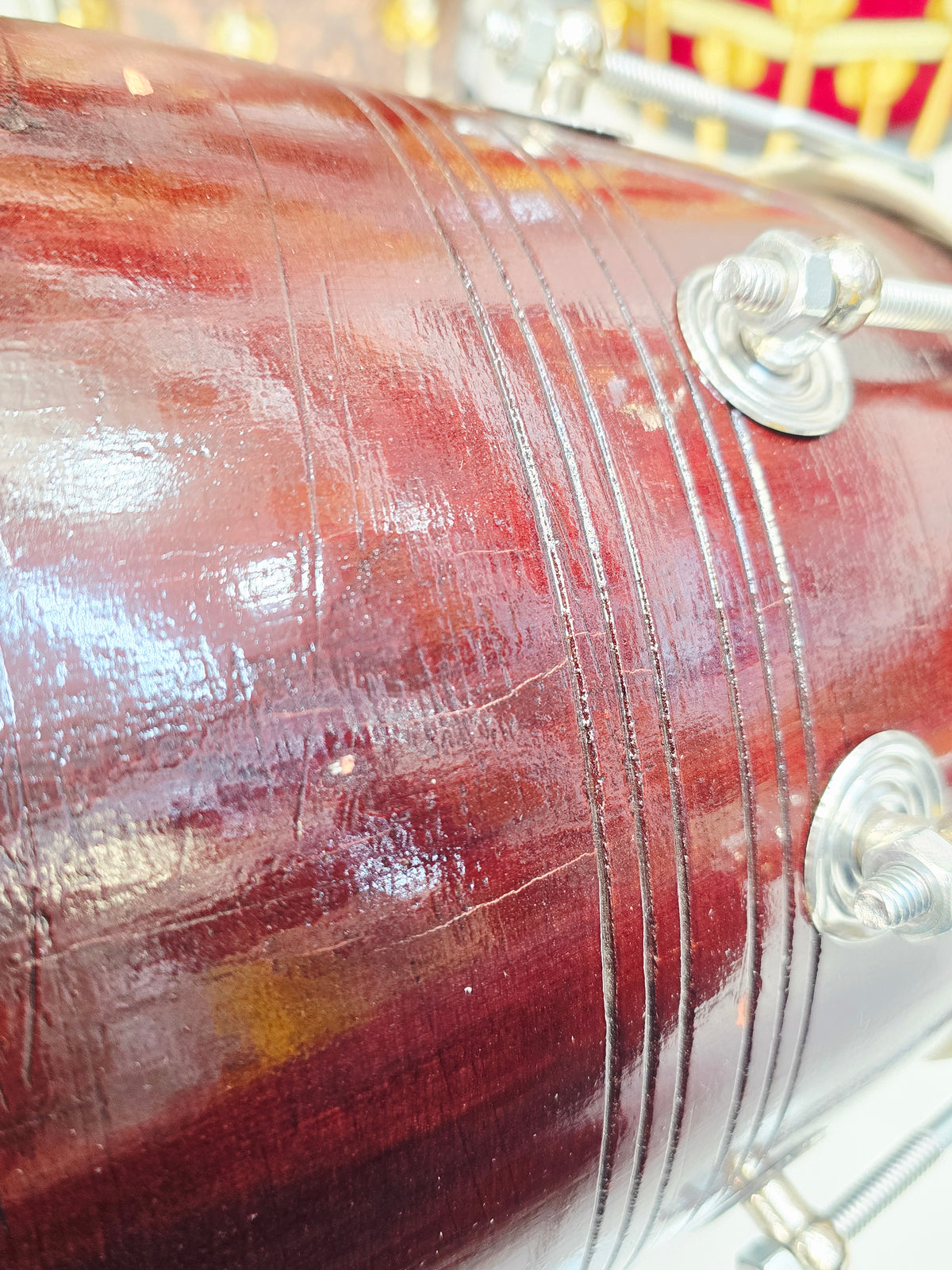 RhythmCore Student Red Sheesham Dholak | 15 lbs | Classic Bolt-Tuned Build Minor Cosmetic Defects