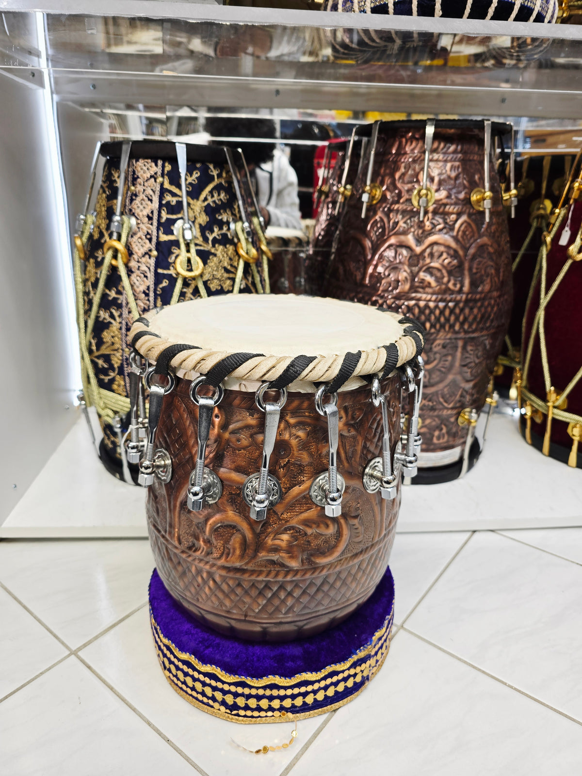 NaadViraas 9" Top x 13" Tall Engraved Bolted Antique Copper Dhamma *Atta (Masala can be applied if needed)