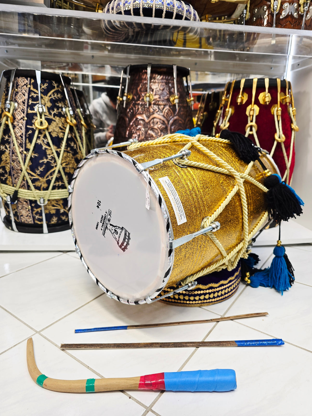 SunehriNaad 17.75" Gold Spark Fiberglass Punjabi Dhol 10" Skins
