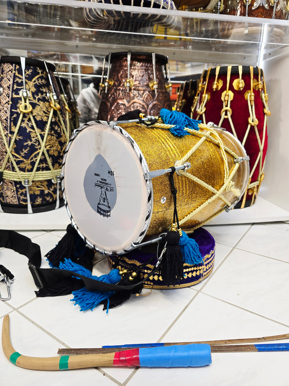 SunehriNaad 17.75" Gold Spark Fiberglass Punjabi Dhol 10" Skins