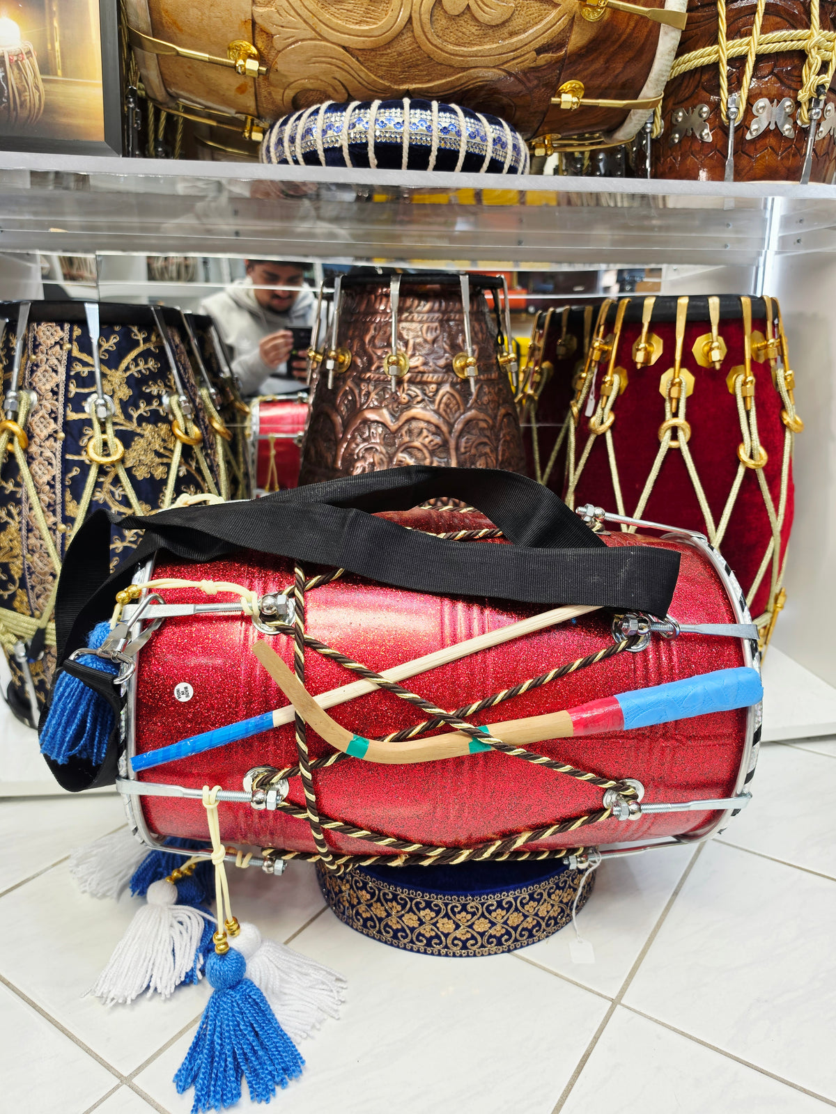 AgniPulse 17.75" Red Spark Fiberglass Punjabi Dhol 10" Skins