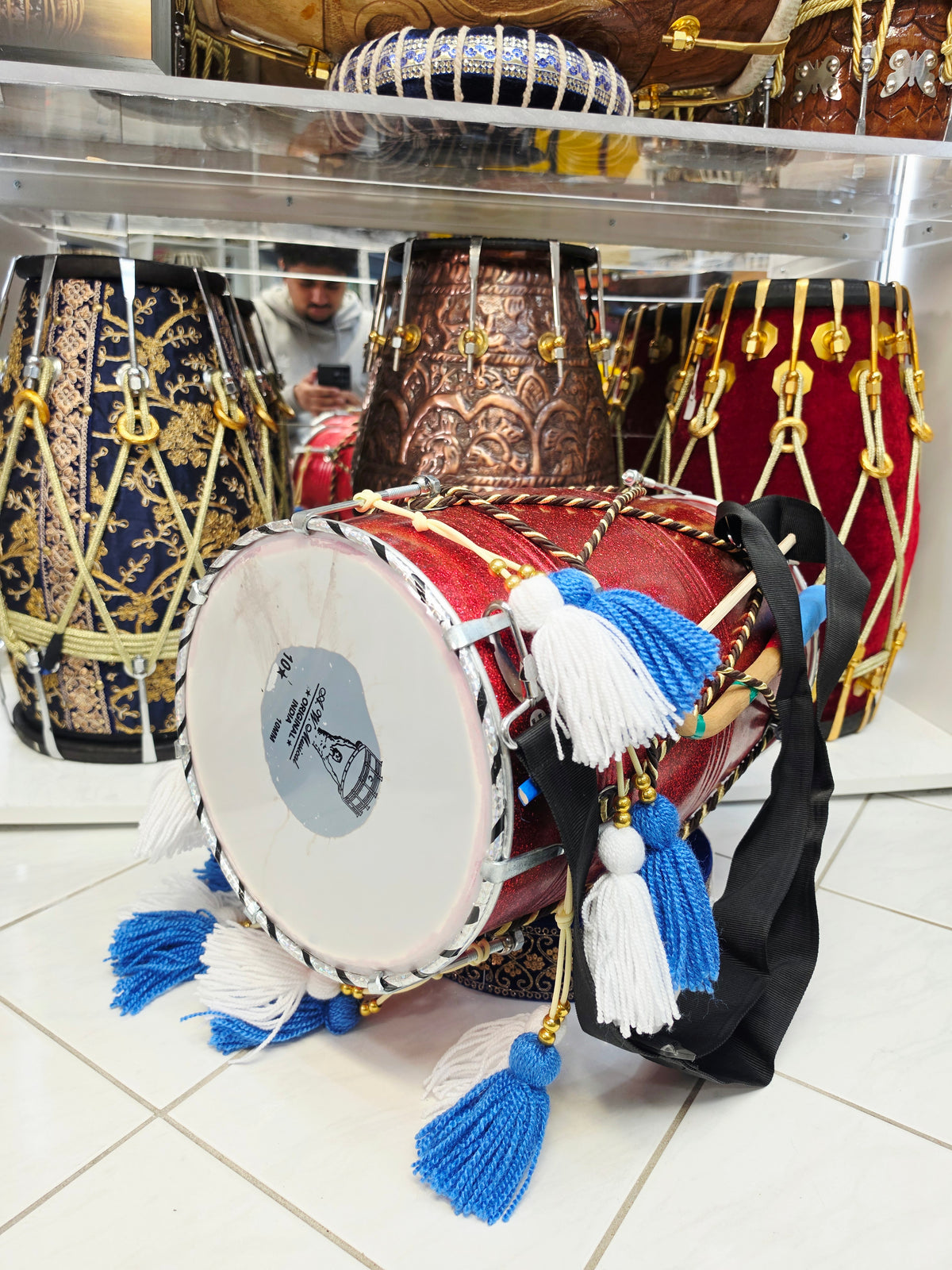 AgniPulse 17.75" Red Spark Fiberglass Punjabi Dhol 10" Skins